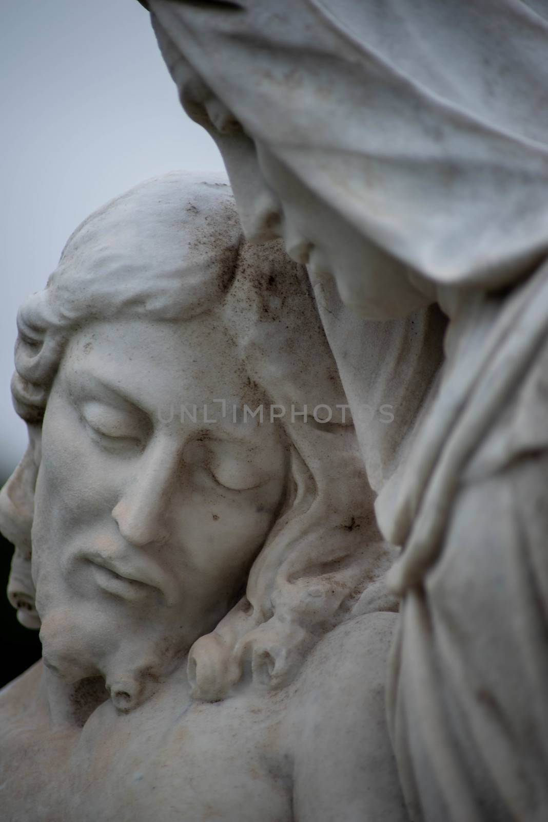 Close up of Jesus's face -- victorian cemetery statue. by marysalen