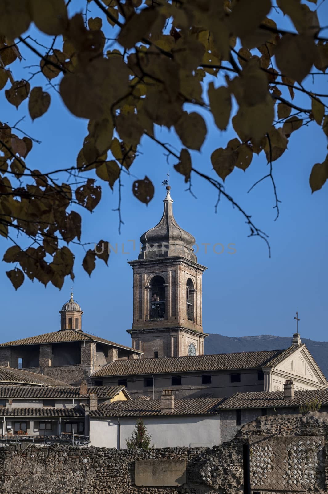 bell tower of the cathedral in terni seen from the promenade park by carfedeph