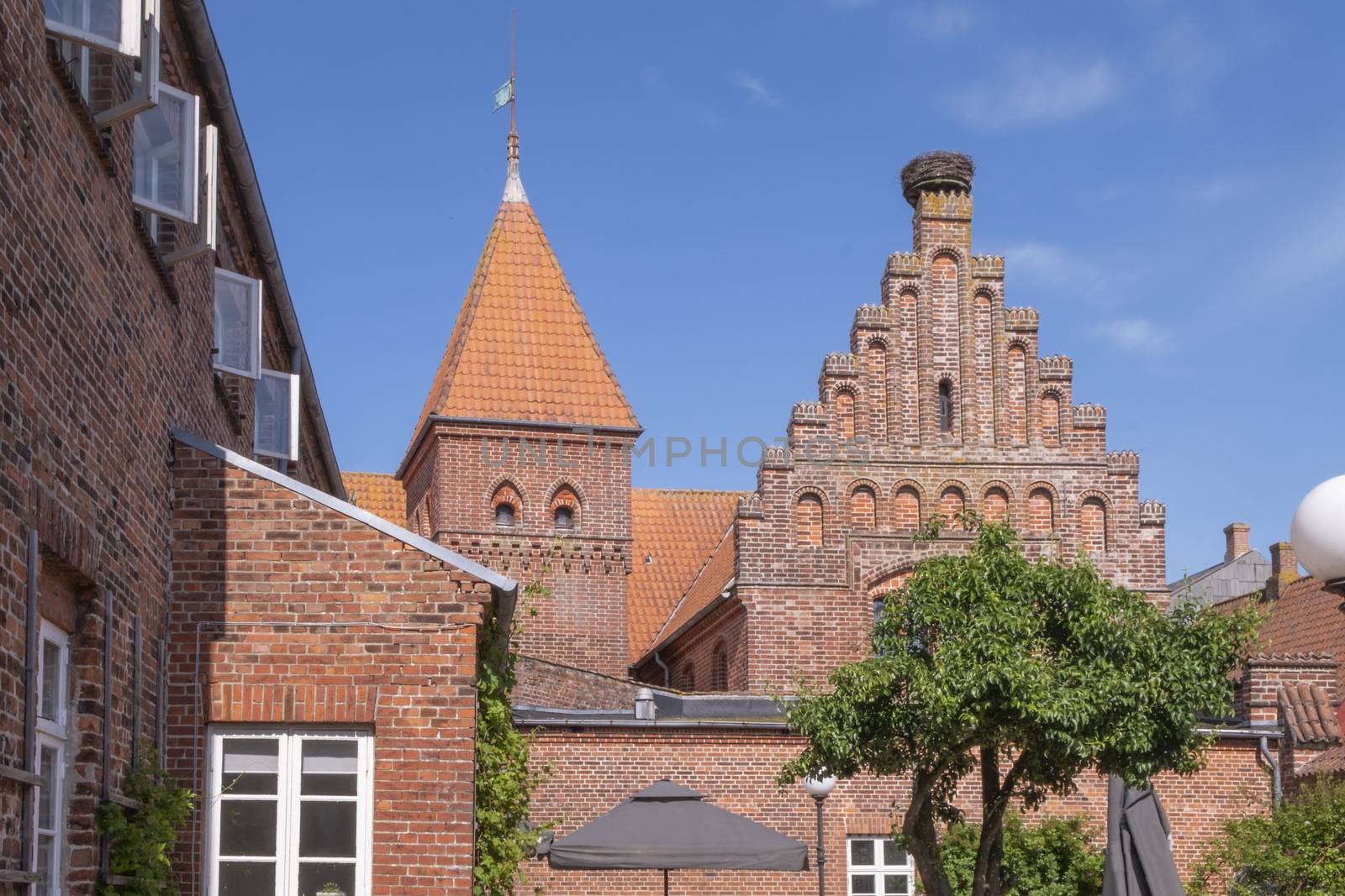 Houses in medieval Ribe town by day, Denmark