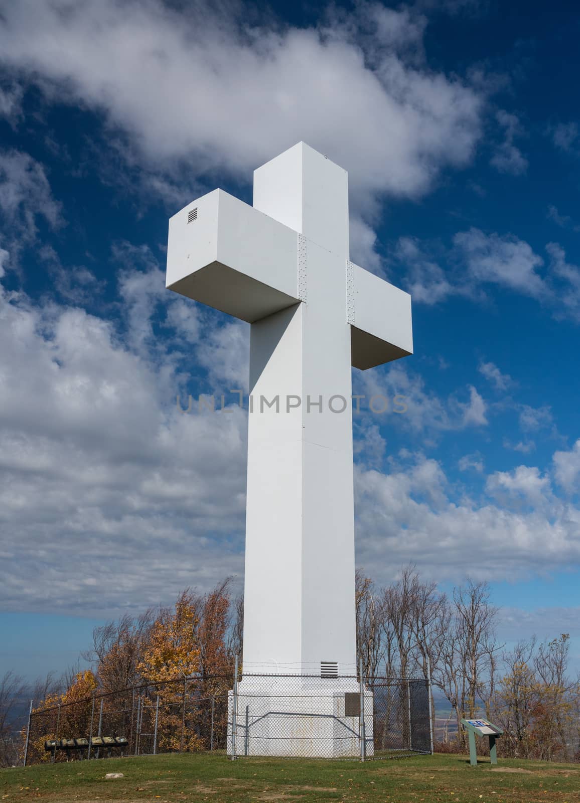 The metal structure of the Great Cross of Christ on Dunbar's Knob in Jumonville, PA