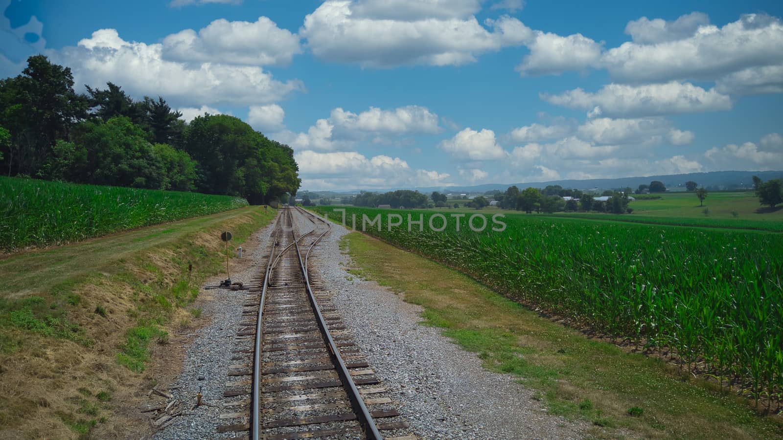 Old Rail Road Track going Thru Countryside on a Sunny Day