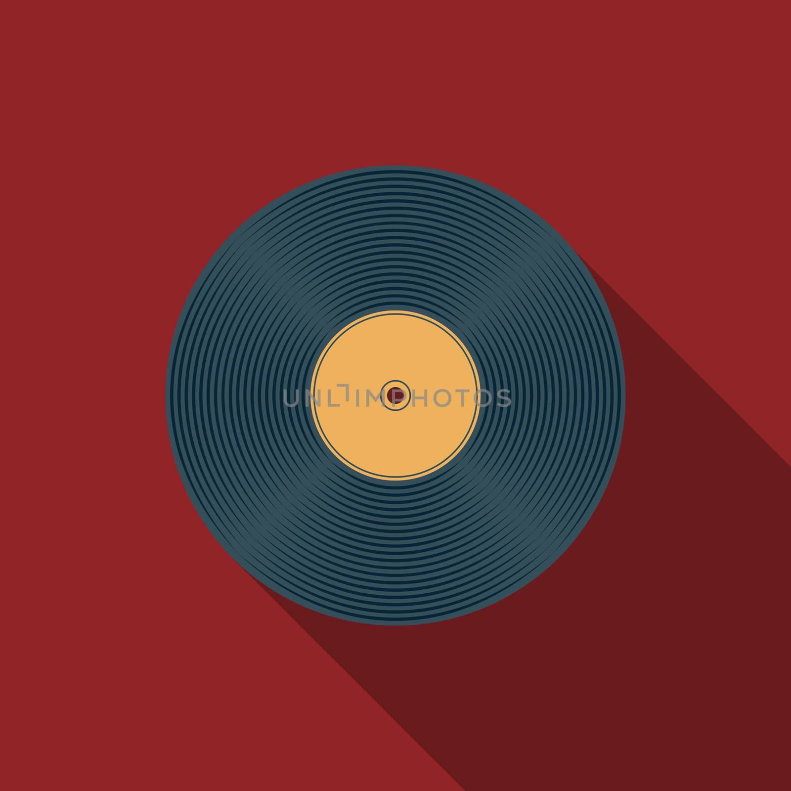 Flat design vector vinyl record icon with long shadow.