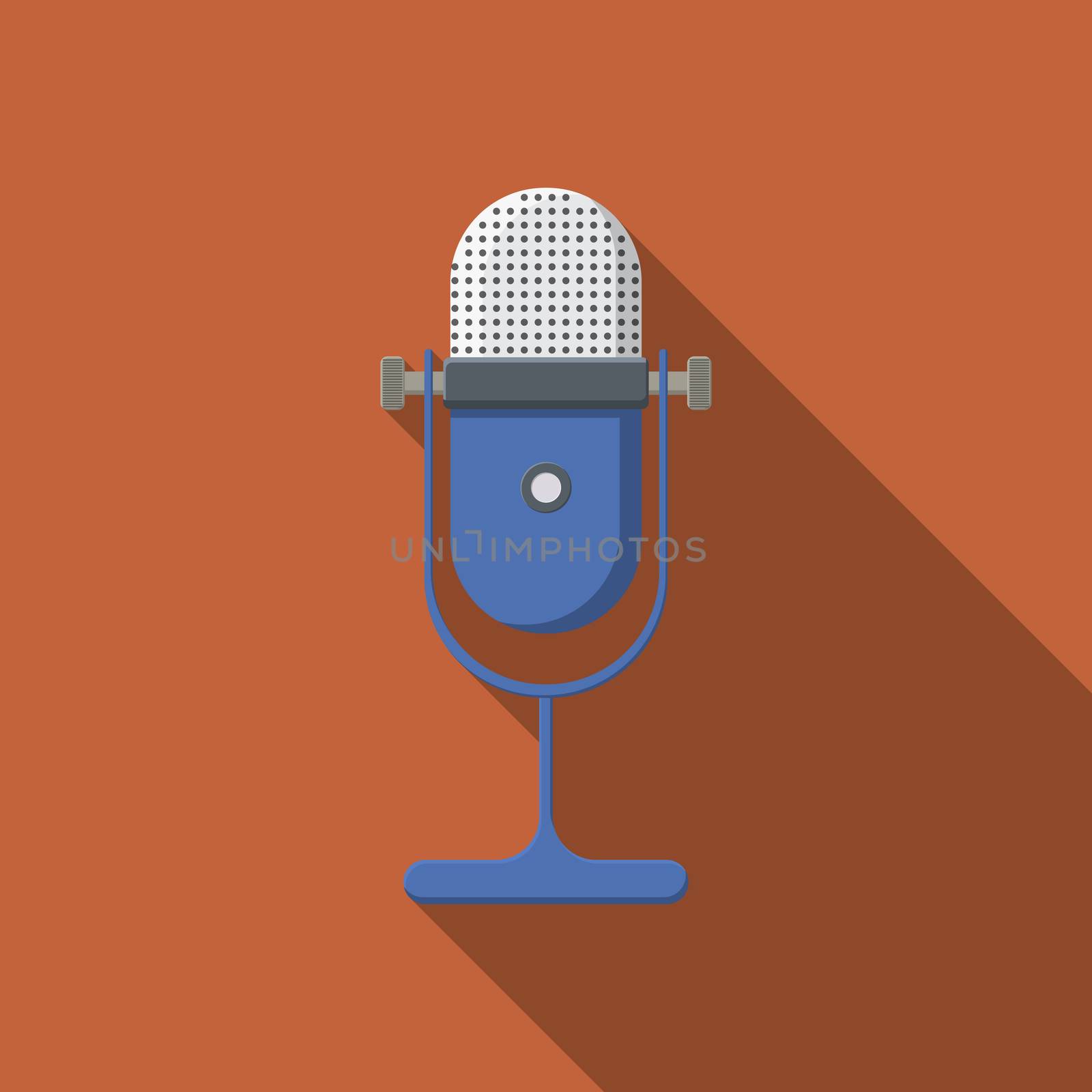 Flat design vector microphone icon with long shadow.
