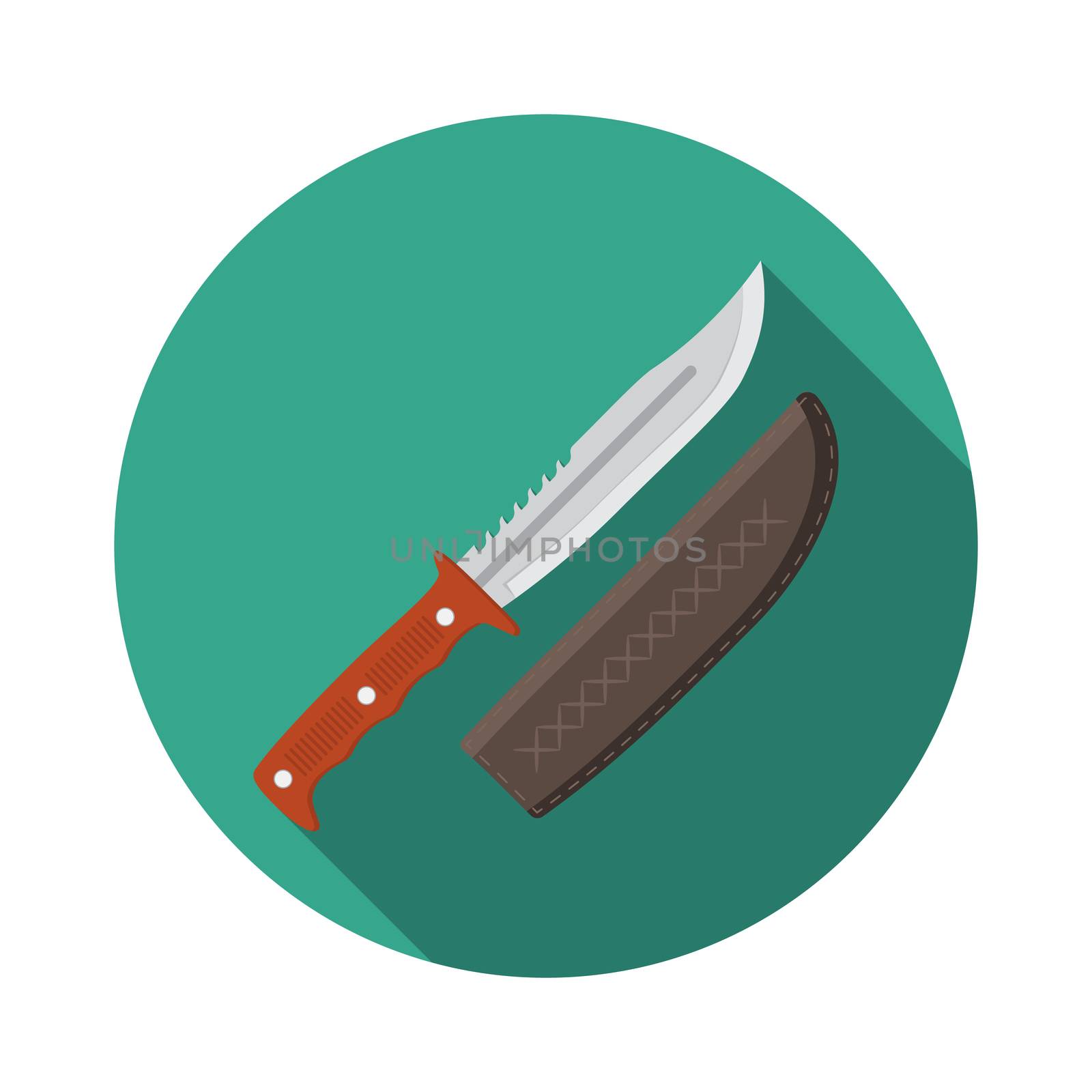 Flat design modern vector illustration of hunting knife icon, camping and hiking equipment with long shadow by Lemon_workshop