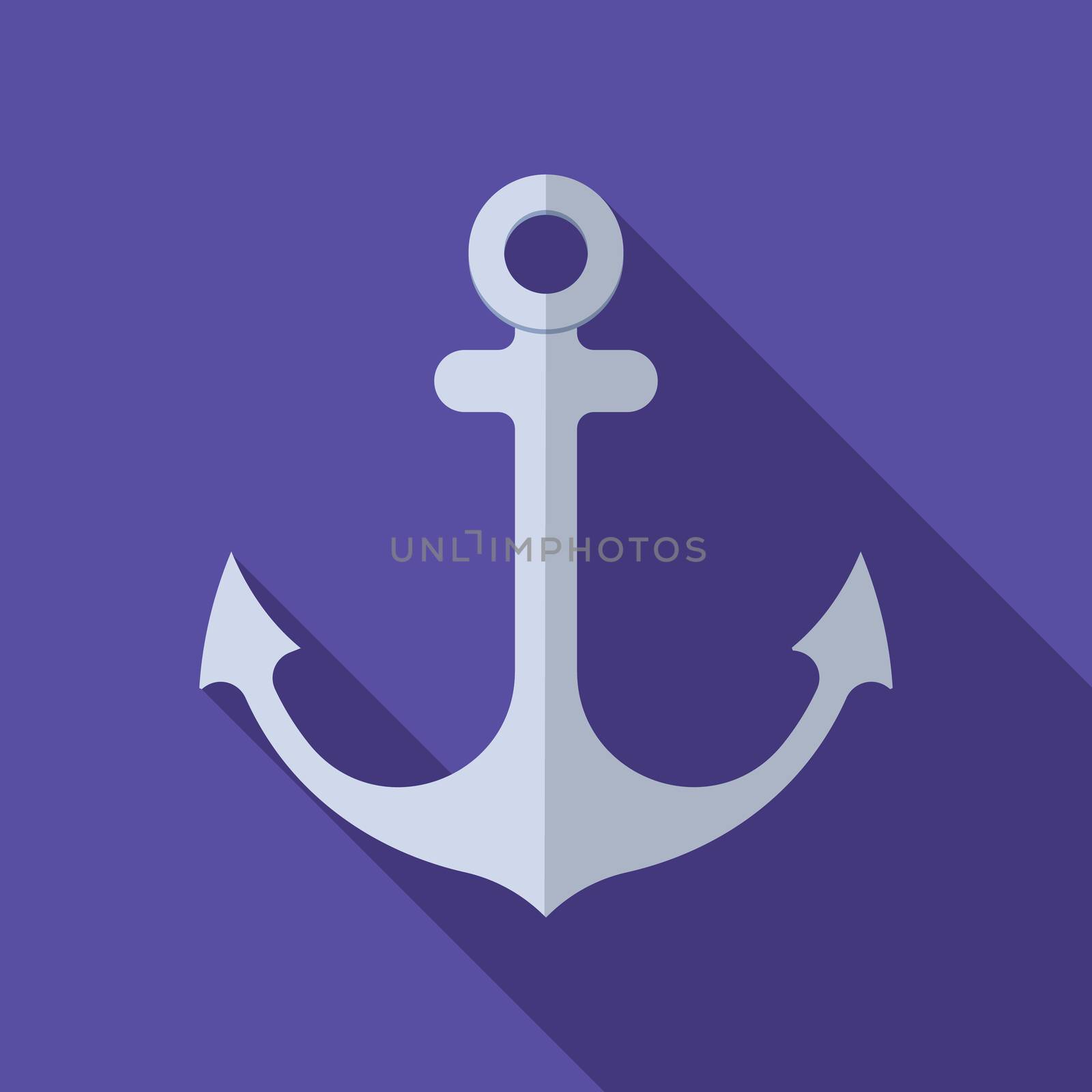 Flat design modern vector illustration of anchor icon with long shadow.