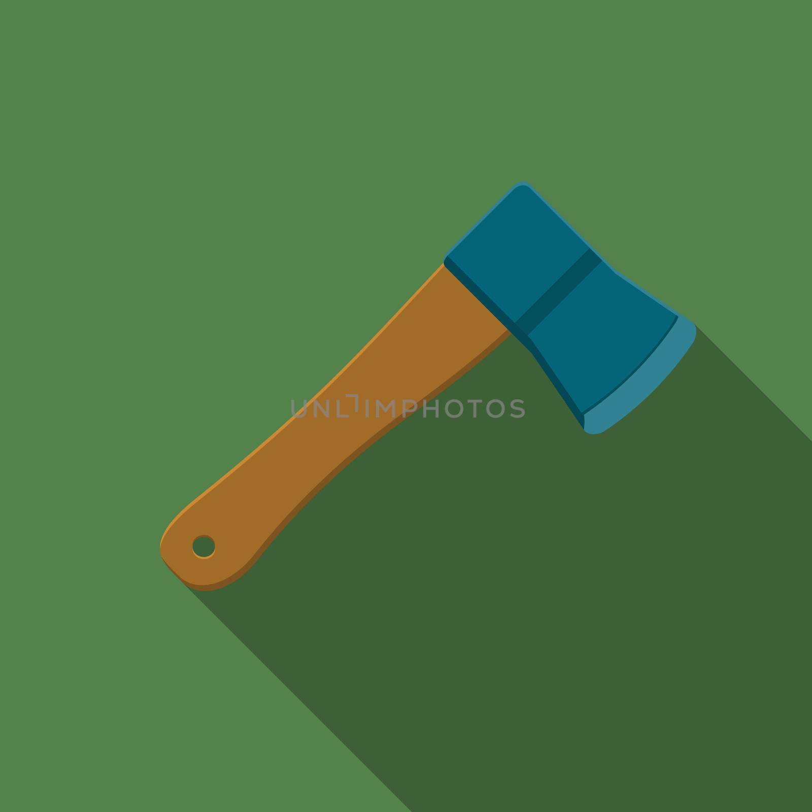 Flat design modern vector illustration of axe icon, camping and hiking equipment with long shadow by Lemon_workshop