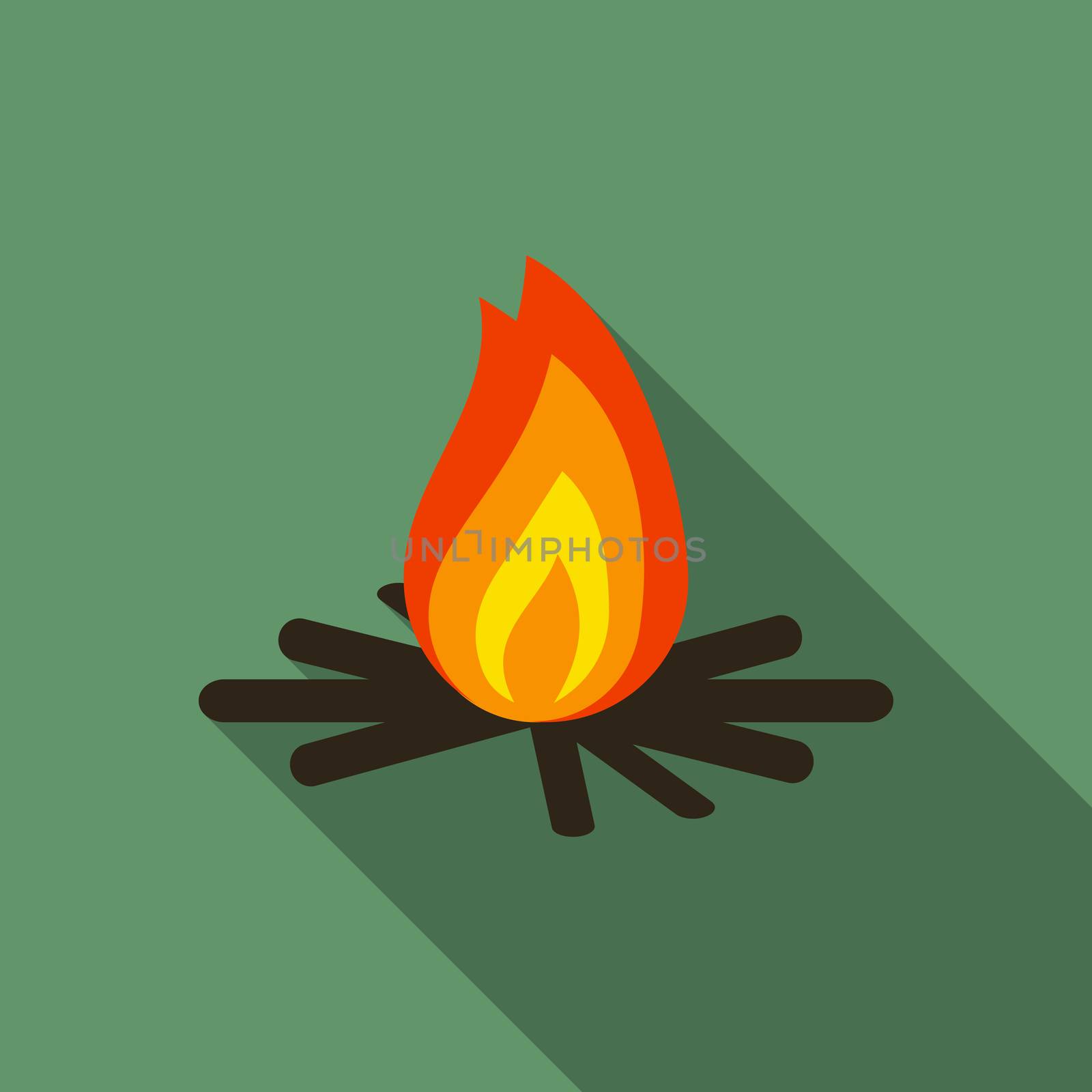 Flat design modern vector illustration of bonfire icon, camping and hiking symbol with long shadow by Lemon_workshop
