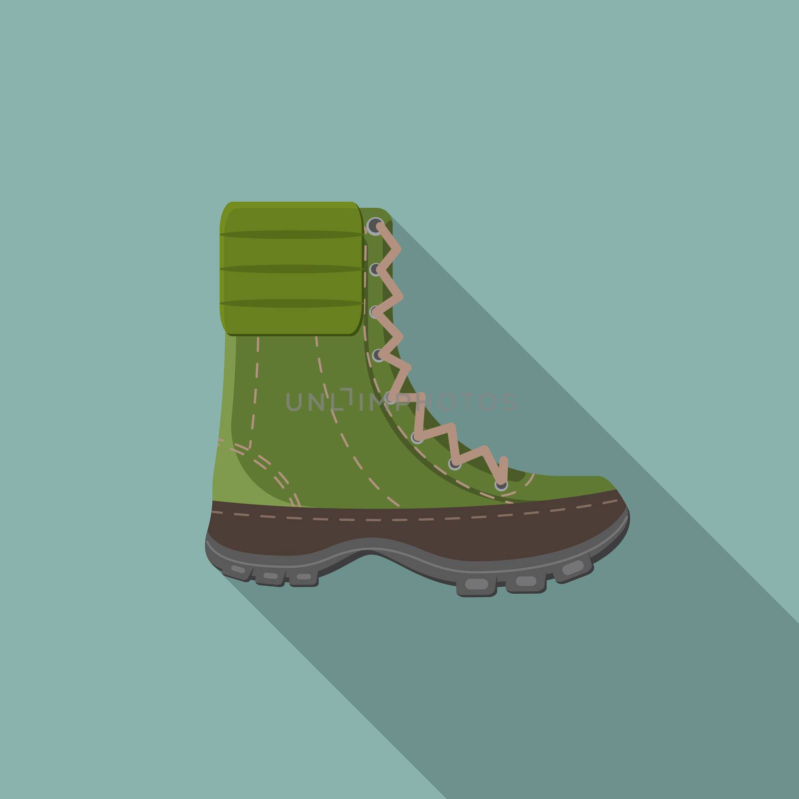 Flat design modern vector illustration of trekking boot icon, camping and hiking equipment with long shadow by Lemon_workshop