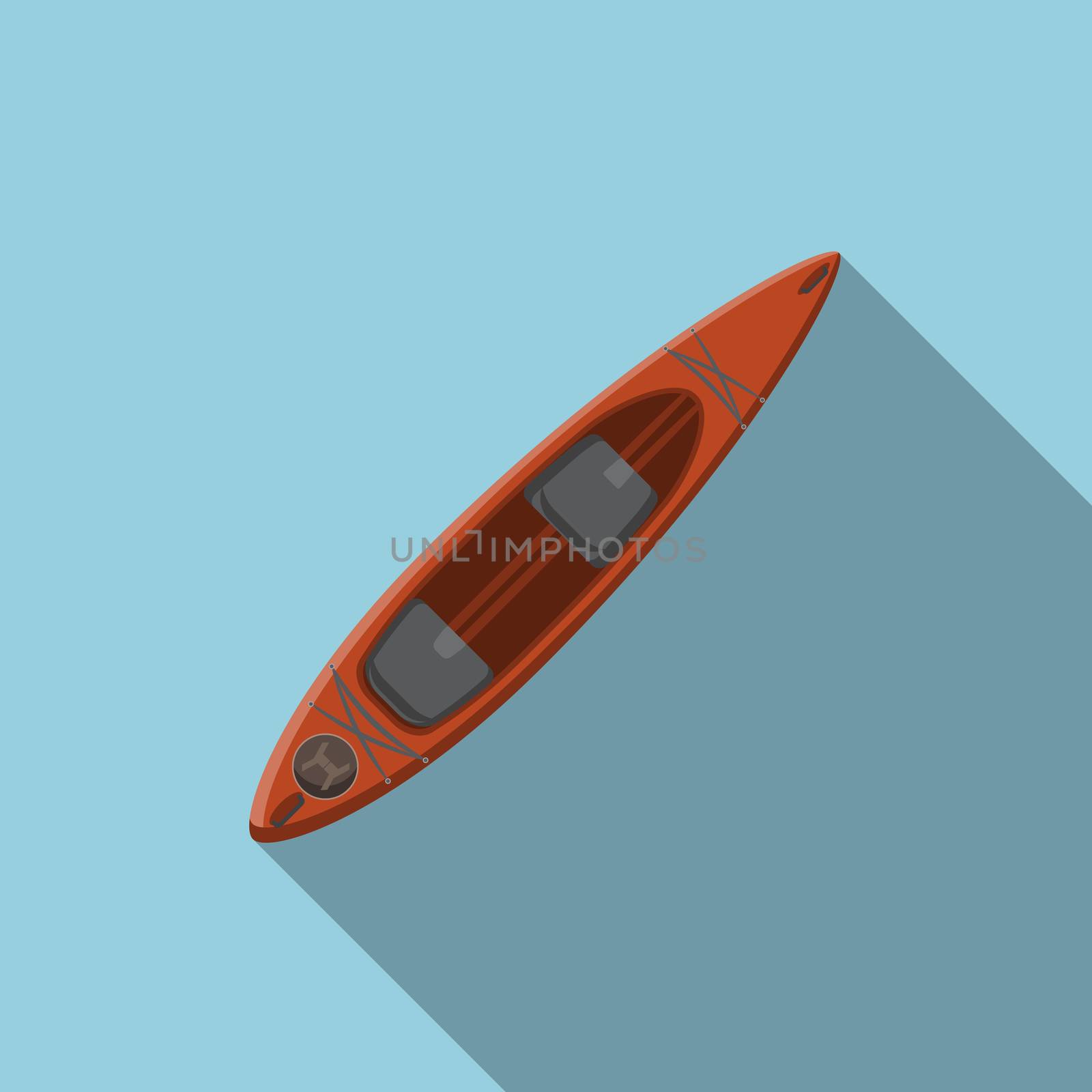 Flat design modern vector illustration of kayak icon, camping, hiking and extreme sports equipment with long shadow.
