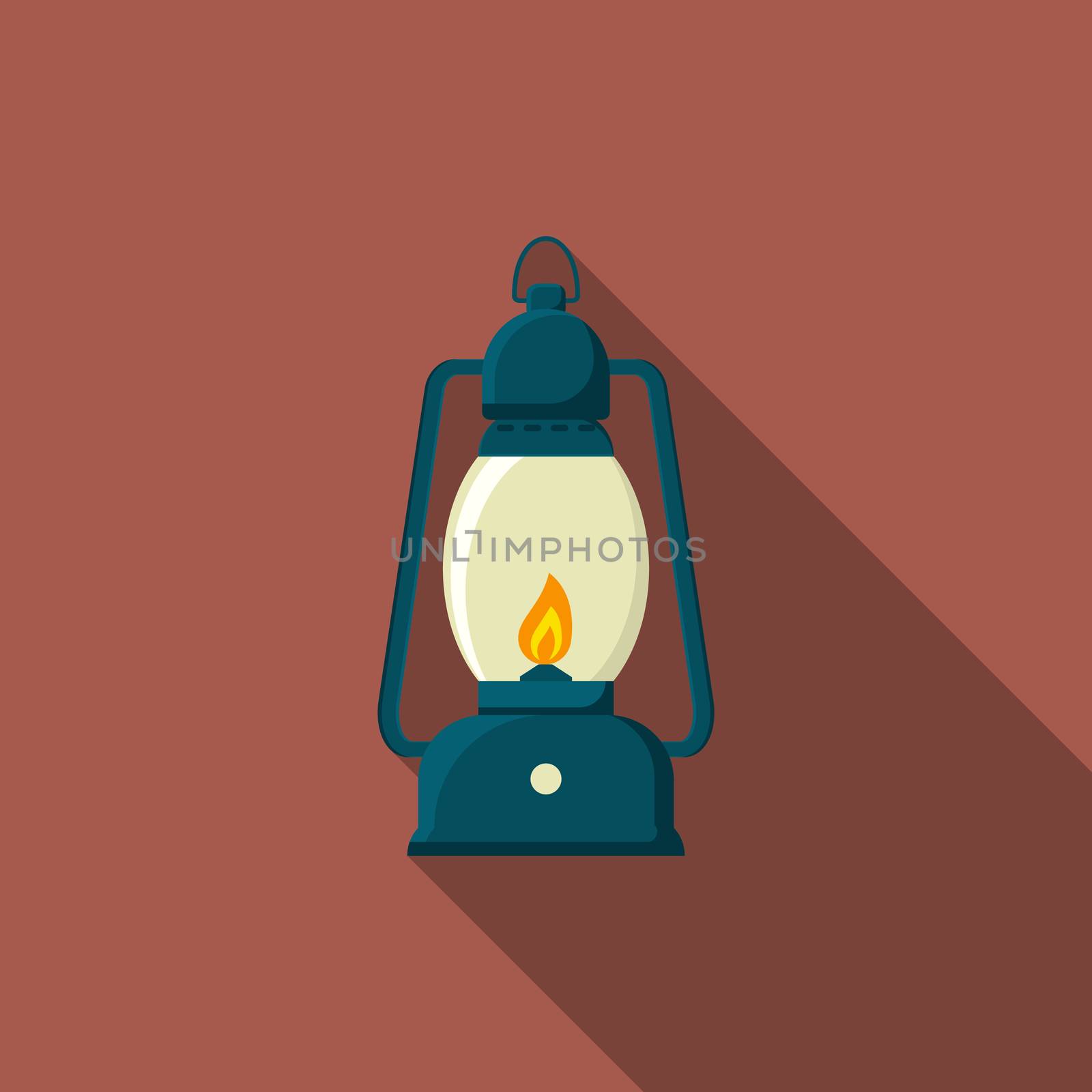 Flat design modern vector illustration of lantern icon, camping and hiking equipment with long shadow.