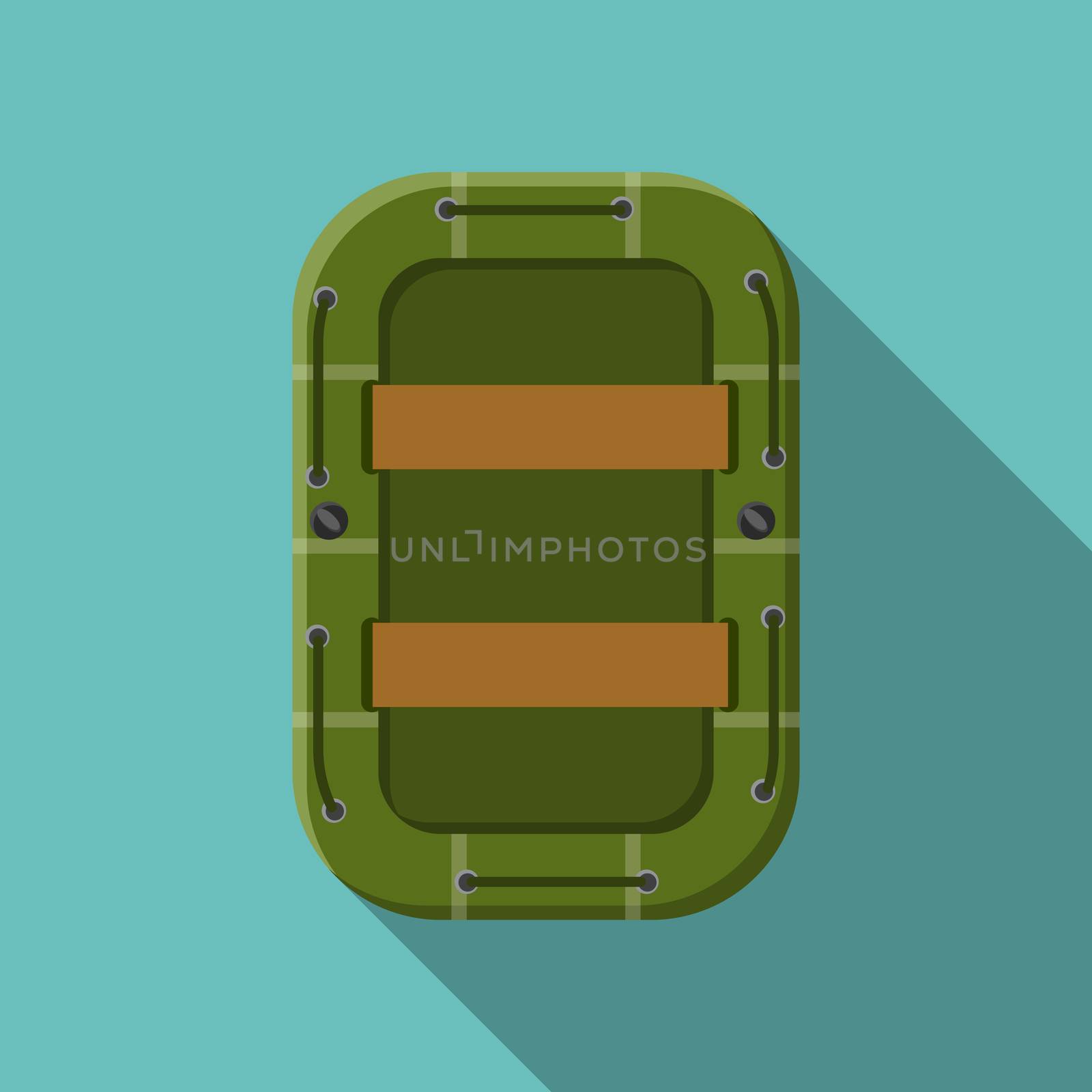 Flat design modern vector illustration of raft icon, camping, hiking and extreme sports equipment with long shadow.