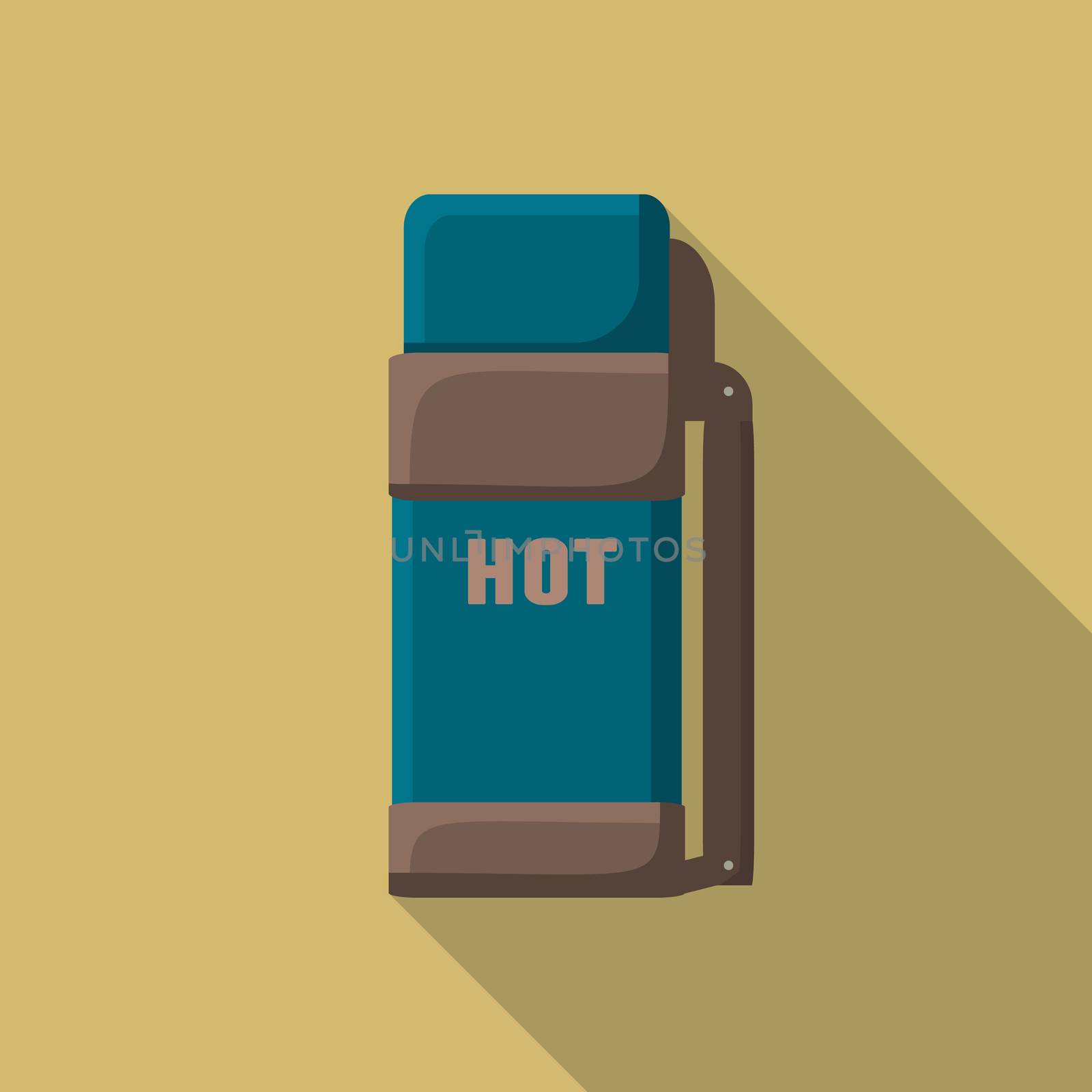 Flat design modern vector illustration of thermo container icon, camping and hiking equipment with long shadow.