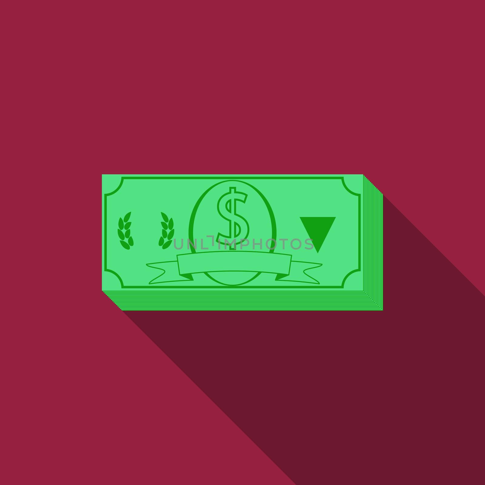 Flat design vector money icon with long shadow.