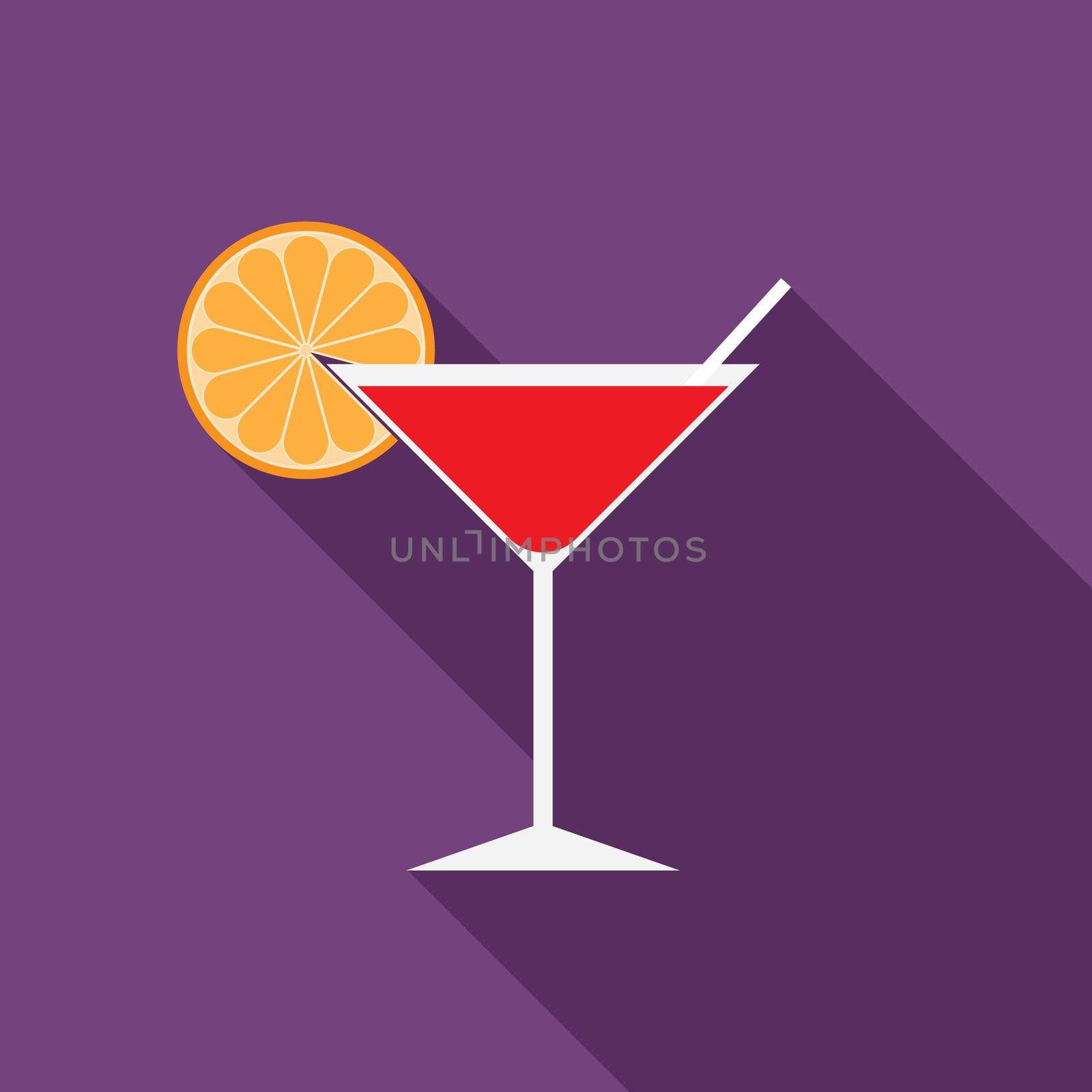 Flat design modern vector illustration of cocktail icon with long shadow.
