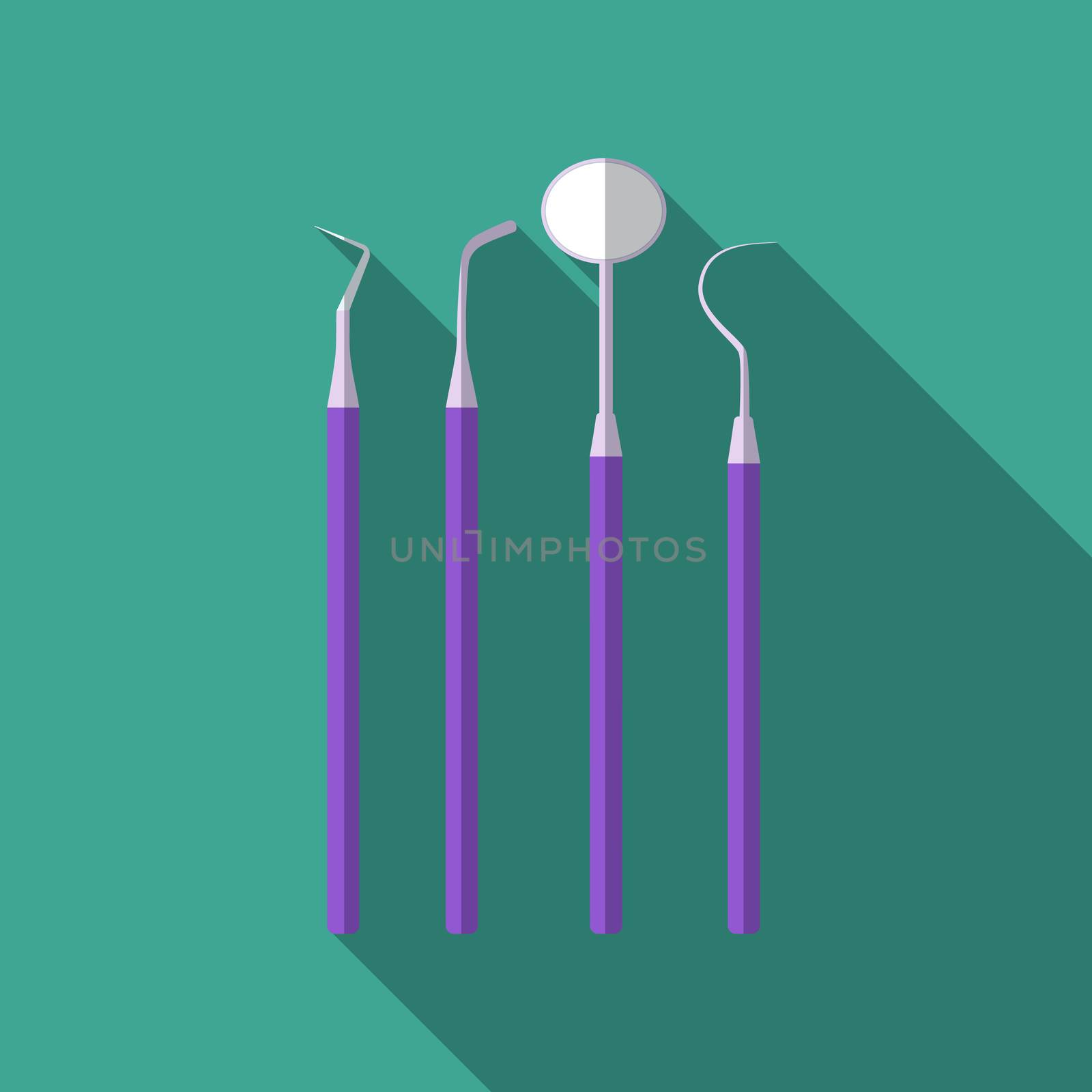 Flat design modern vector illustration of dental tools icon with long shadow by Lemon_workshop