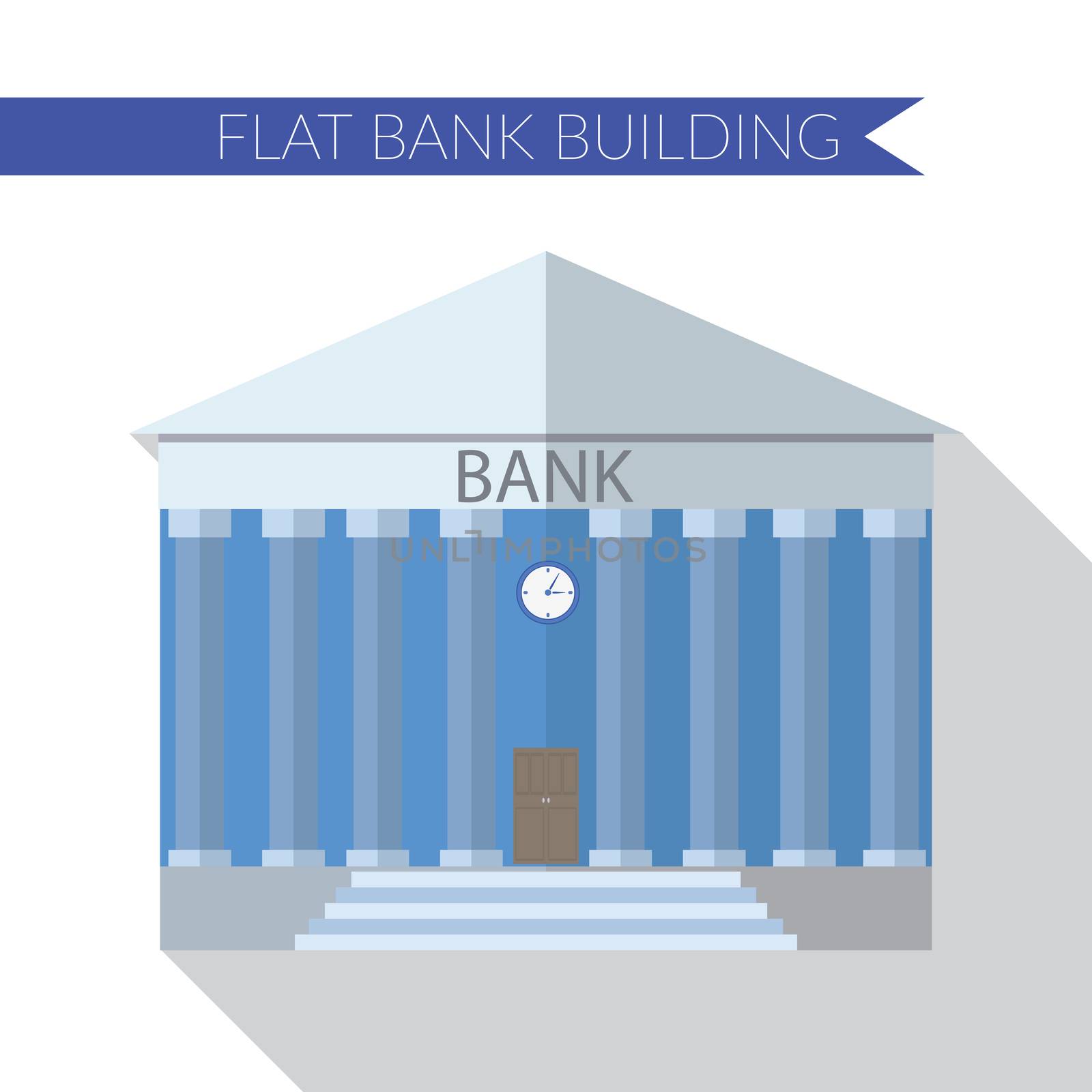 Flat design modern vector illustration of bank building icon, with long shadow by Lemon_workshop