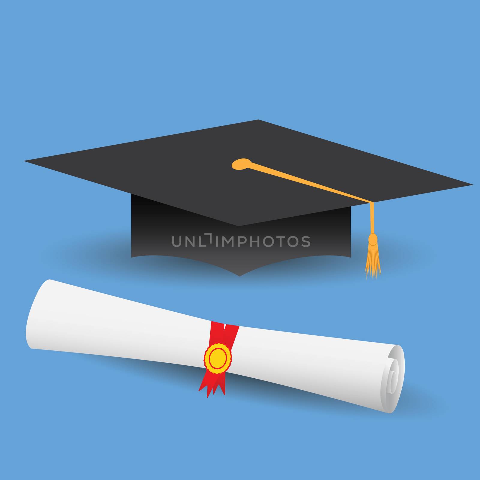 Flat design modern vector illustration of graduation cap and diploma.