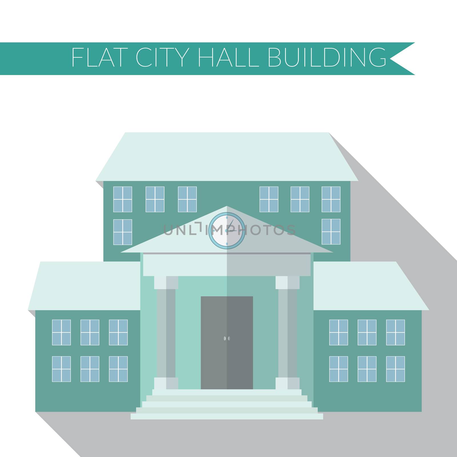 Flat design modern vector illustration of city hall building icon, with long shadow by Lemon_workshop