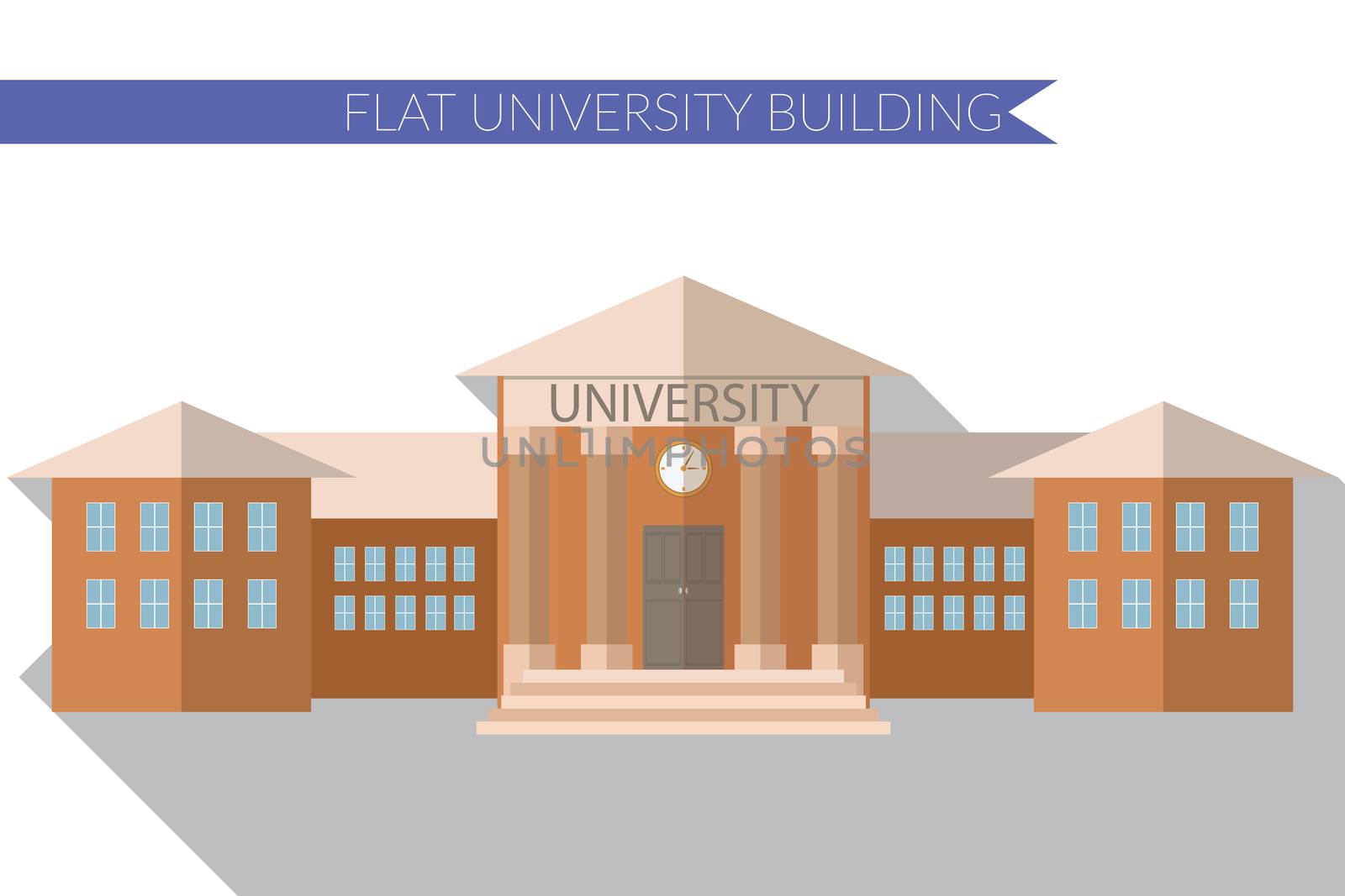 Flat design modern vector illustration of University building icon, with long shadow.