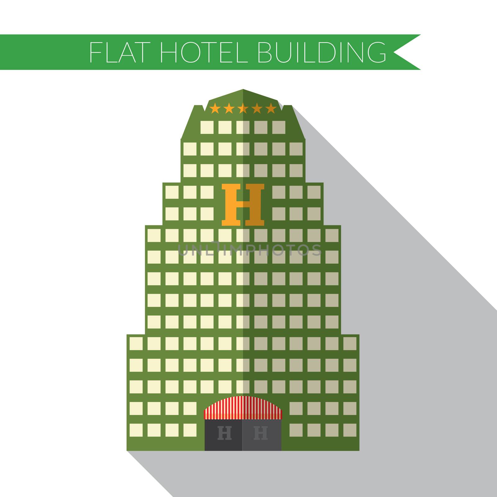 Flat design modern vector illustration of hotel building icon, with long shadow by Lemon_workshop