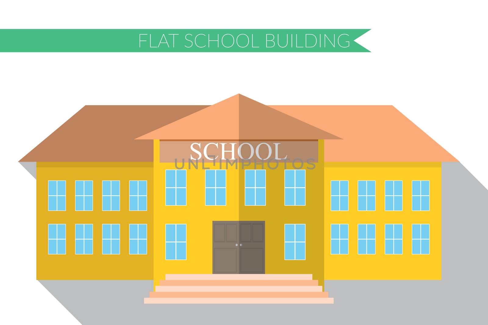 Flat design modern vector illustration of school building icon set, with long shadow.