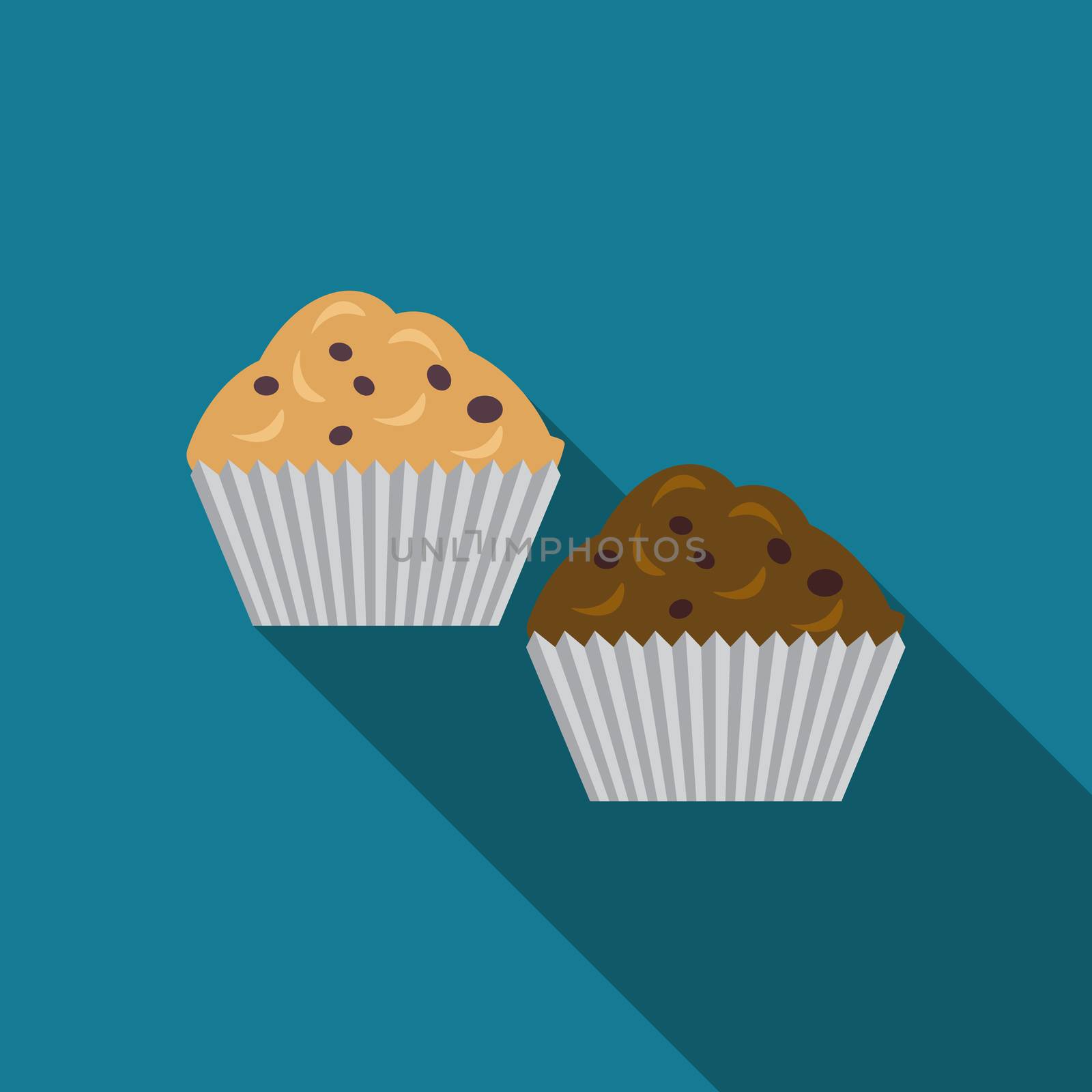 Flat design vector muffins icon with long shadow