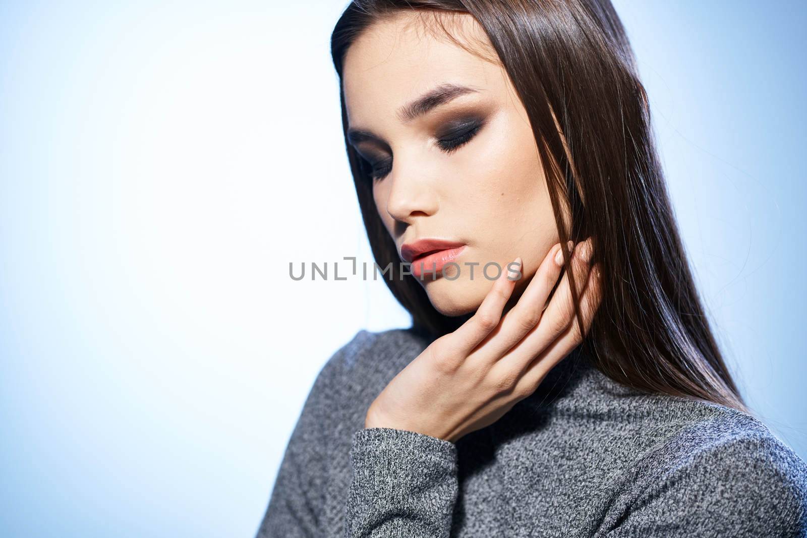 beautiful elegant woman cosmetics hairstyle cropped view studio model. High quality photo
