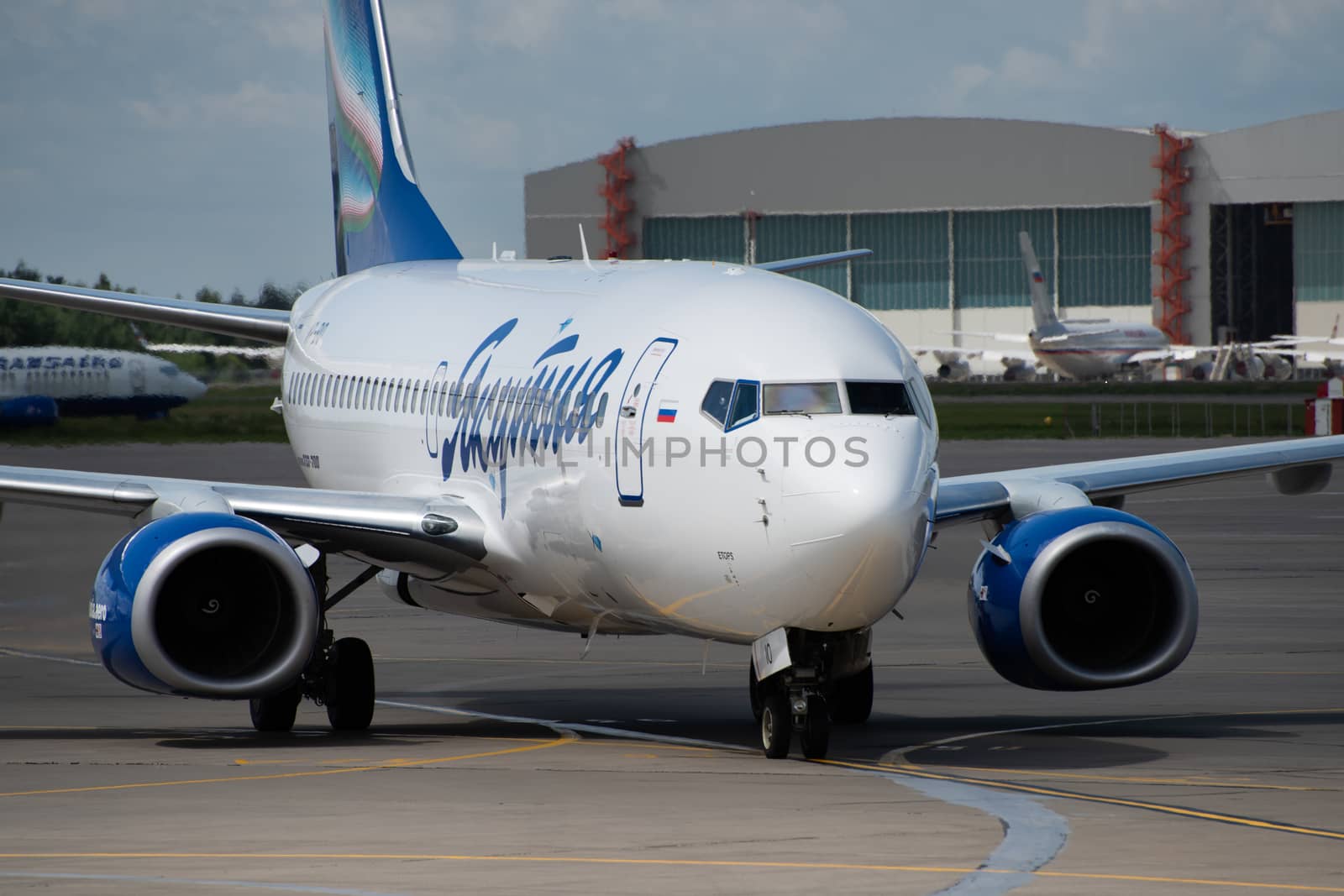July 2, 2019, Moscow, Russia. Airplane Boeing 737-700 I Yakutia Airlines at Vnukovo airport in Moscow.