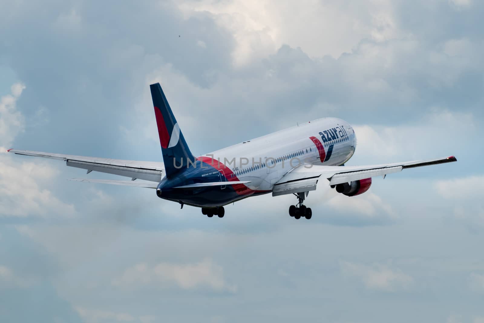 July 2, 2019, Moscow, Russia. Airplane Boeing 767-300 Azur Air Airline at Vnukovo airport in Moscow.