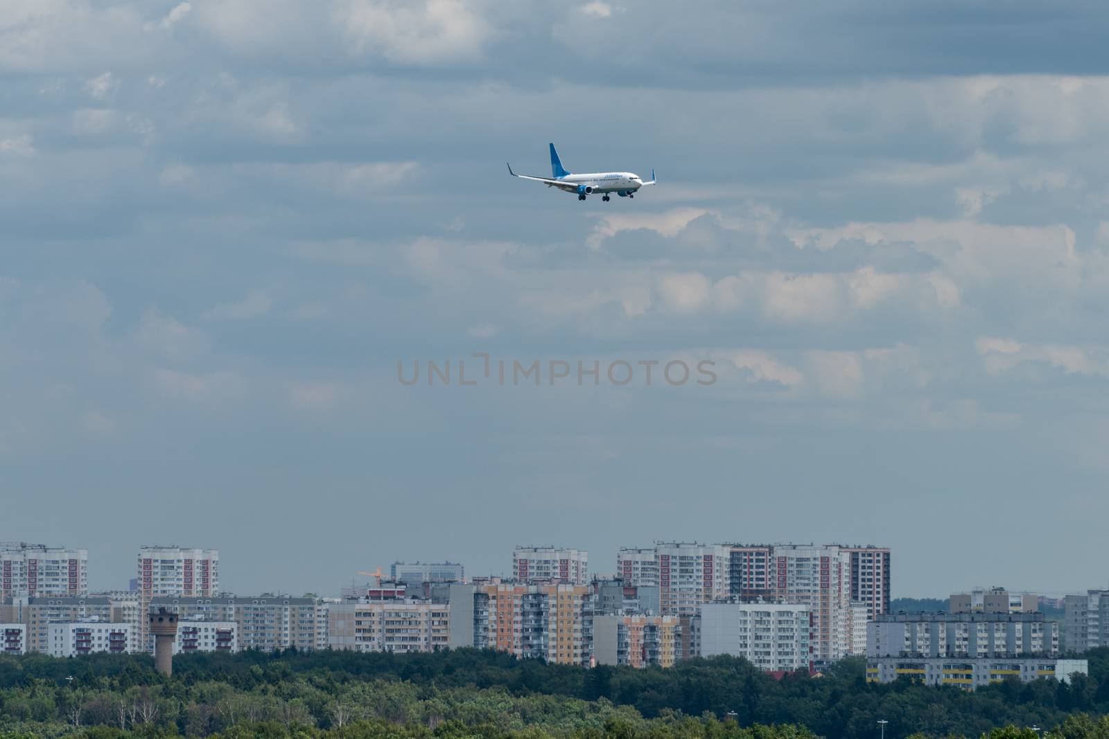 July 2, 2019, Moscow, Russia. Airplane Boeing Boeing 737-800 Pobeda airline at Vnukovo airport in Moscow.