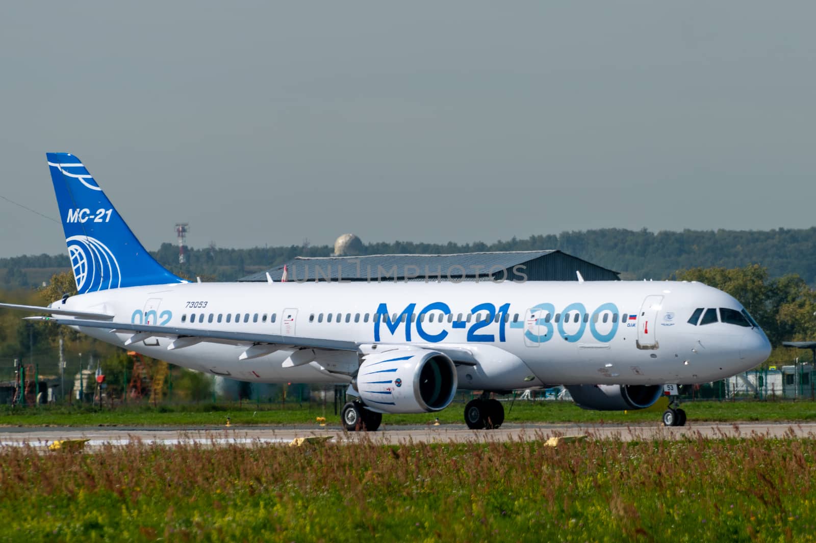 August 30, 2019. Zhukovsky, Russia. Promising Russian medium-range narrow-body passenger aircraft Irkut MC-21 at the International Aviation and Space Salon MAKS 2019.