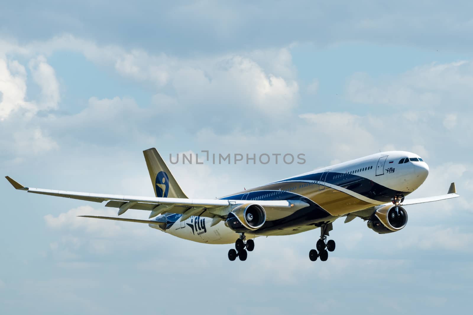 July 2, 2019, Moscow, Russia. Airplane Airbus A330-300 I Fly Airlines at Vnukovo airport in Moscow.