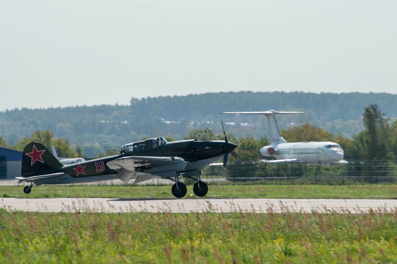August 30, 2019. Zhukovsky, Russia. Soviet attack aircraft of the Second World War Ilyushin Il-2 at the International Aviation and Space Salon MAKS 2019.