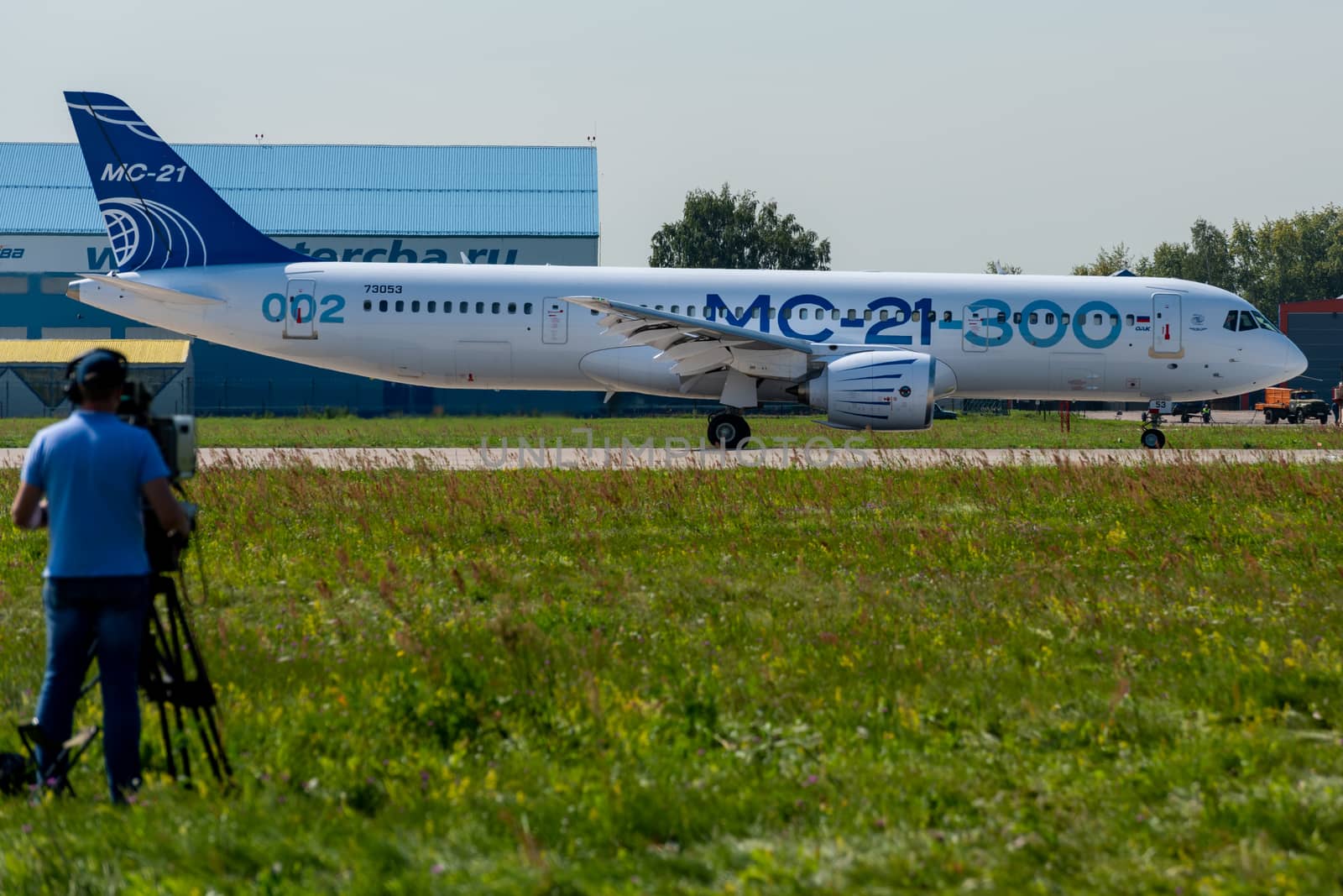 August 30, 2019. Zhukovsky, Russia. Promising Russian medium-range narrow-body passenger aircraft Irkut MC-21 at the International Aviation and Space Salon MAKS 2019.