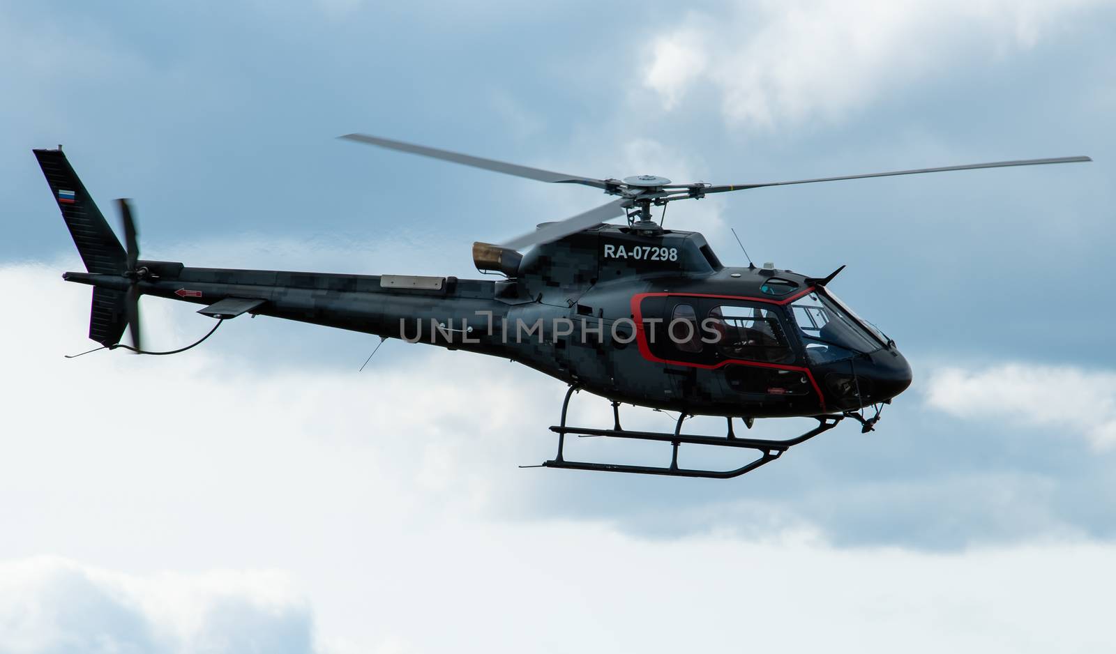 September 12, 2020, Kaluga region, Russia. Helicopter Aerospatiale AS.350 Ecureuil at the airport Oreshkovo.