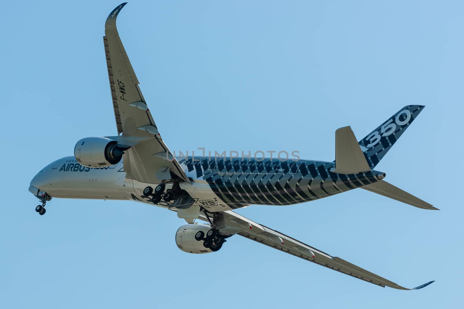 August 30, 2019. Zhukovsky, Russia. long-range wide-body twin-engine passenger aircraft Airbus A350-900 XWB Airbus Industrie at the International Aviation and Space Salon MAKS 2019.
