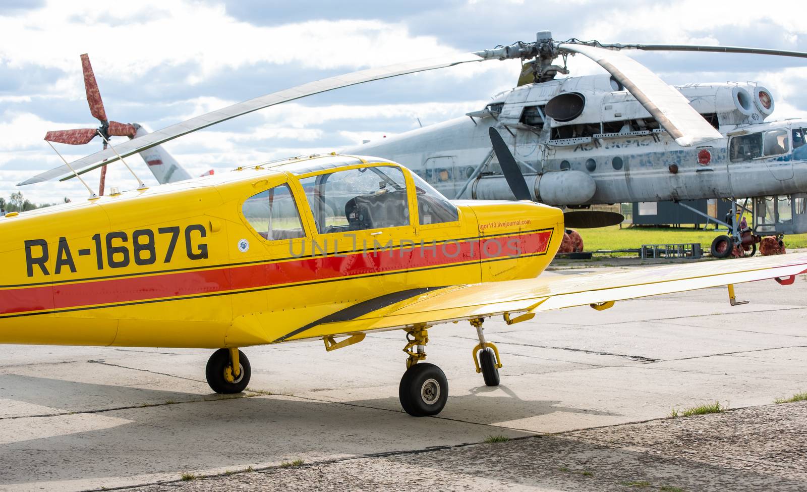 September 12, 2020, Kaluga region, Russia. IAR 823 multi-purpose training aircraft at Oreshkovo airfield.