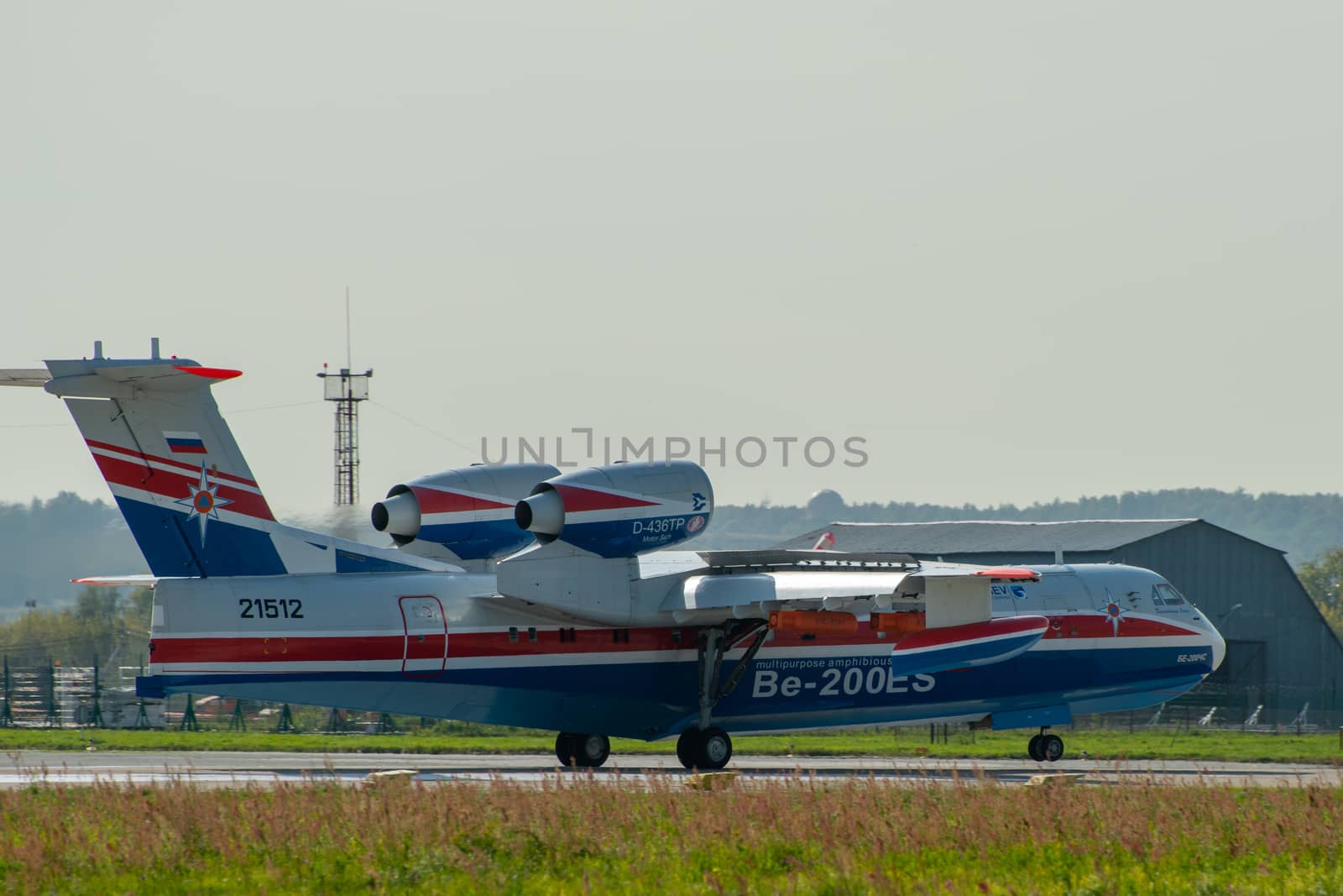 August 30, 2019. Zhukovsky, Russia. Multipurpose amphibious aircraft Beriev Be-200 Altair  at the International Aviation and Space Salon MAKS 2019.