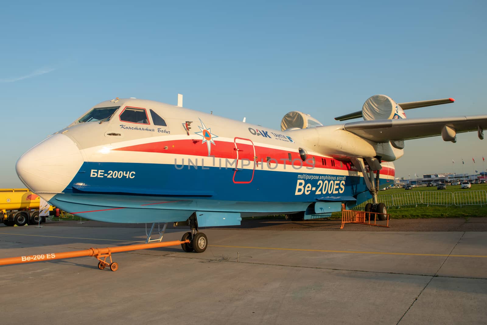 August 30, 2019. Zhukovsky, Russia. Multipurpose amphibious aircraft Beriev Be-200 Altair  at the International Aviation and Space Salon MAKS 2019.