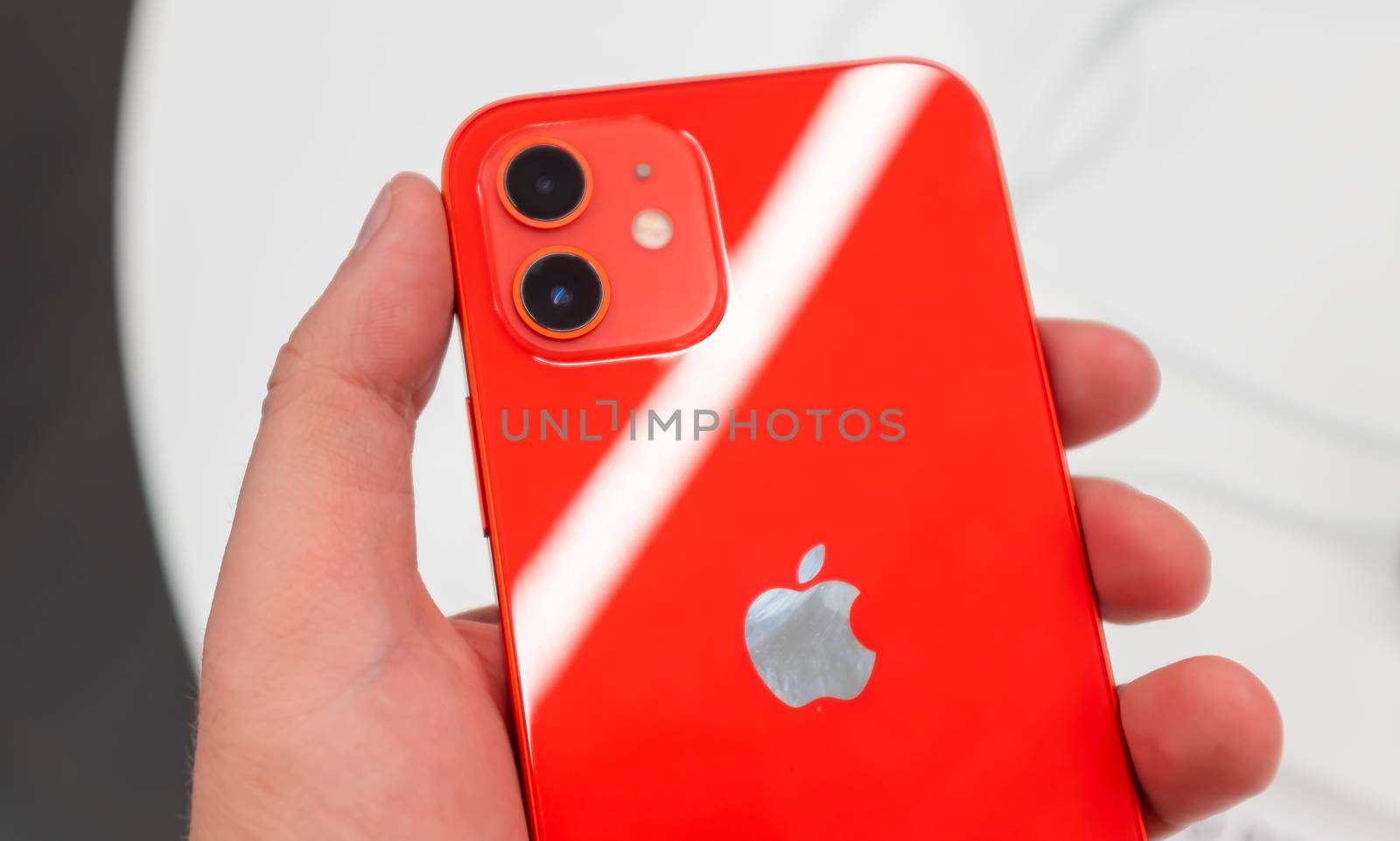 October 23, 2020, Moscow, Russia. New smartphone from Apple Iphone 12 on the counter of the store.
