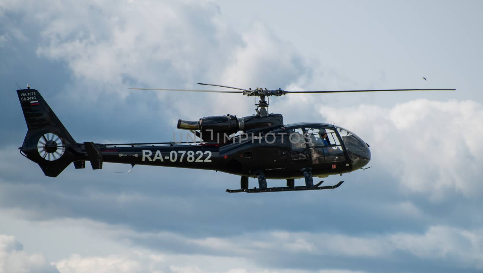 September 12, 2020, Kaluga region, Russia. Helicopter Sud-Aviation Gazelle SA 341 G at the airport Oreshkovo.