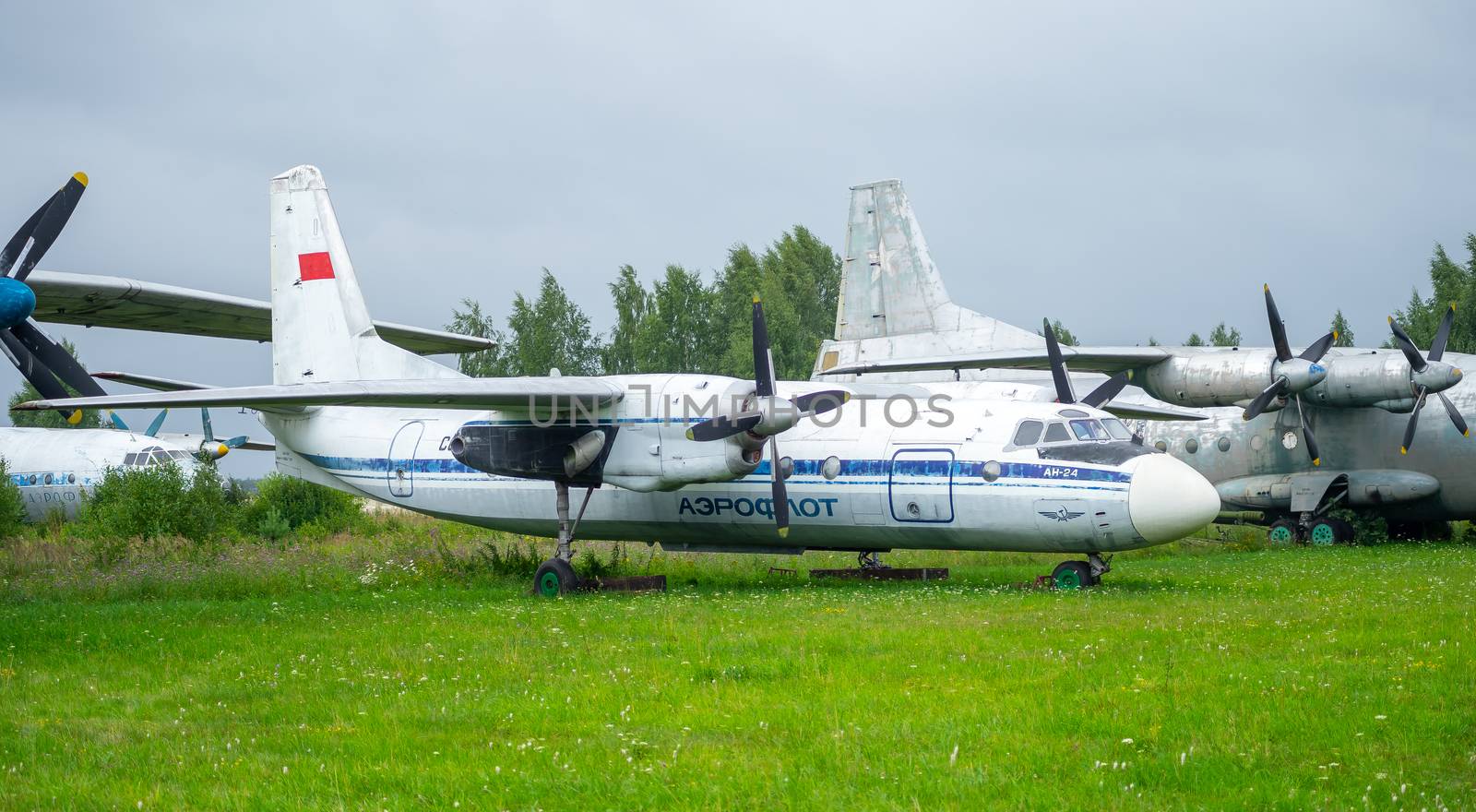 July 18, 2018, Moscow region, Russia. Soviet turboprop passenger aircraft Antonov An-24 at the Central Museum of the Russian Air Force in Monino.