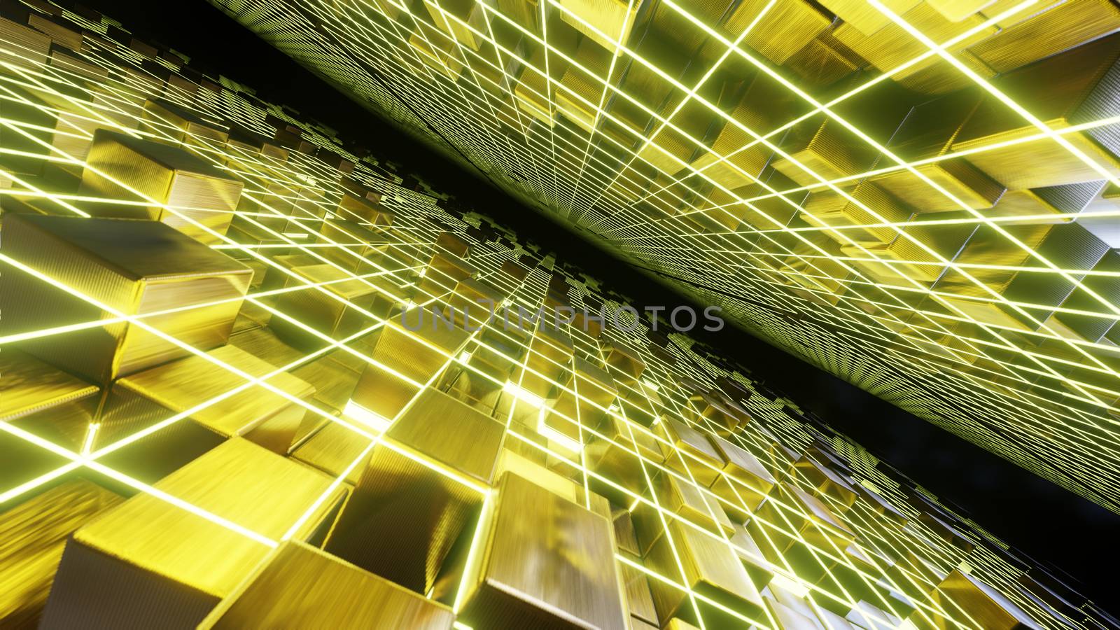 Flying Grid On Gold Cube by urzine