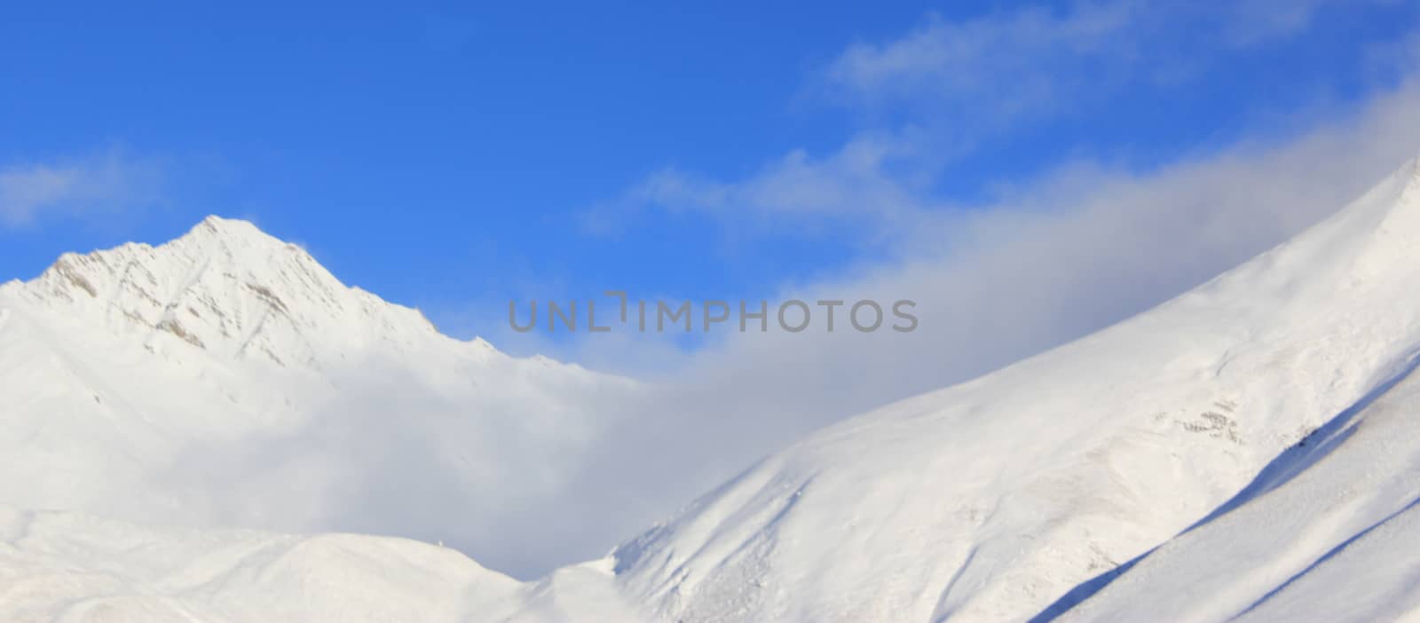 Mountain landscape and beautiful view in Khazbegi, Georgia