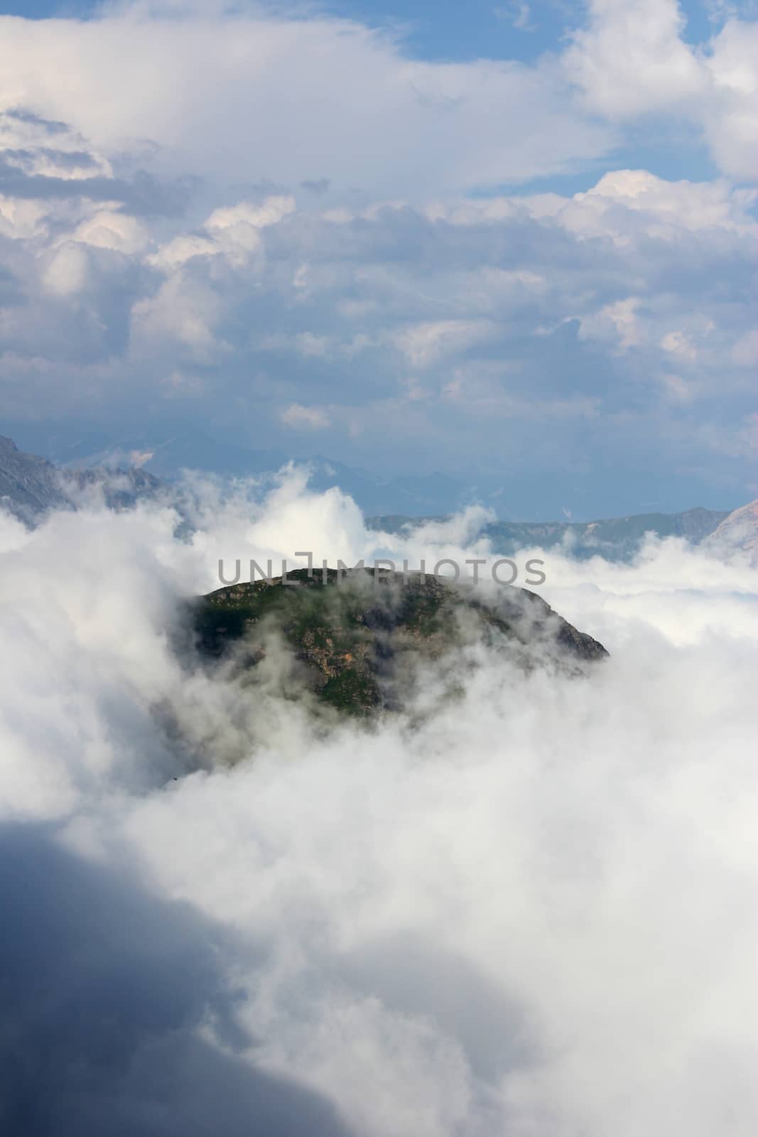 Mountain landscape and beautiful view in Georgia, Above the clouds , alpine zone