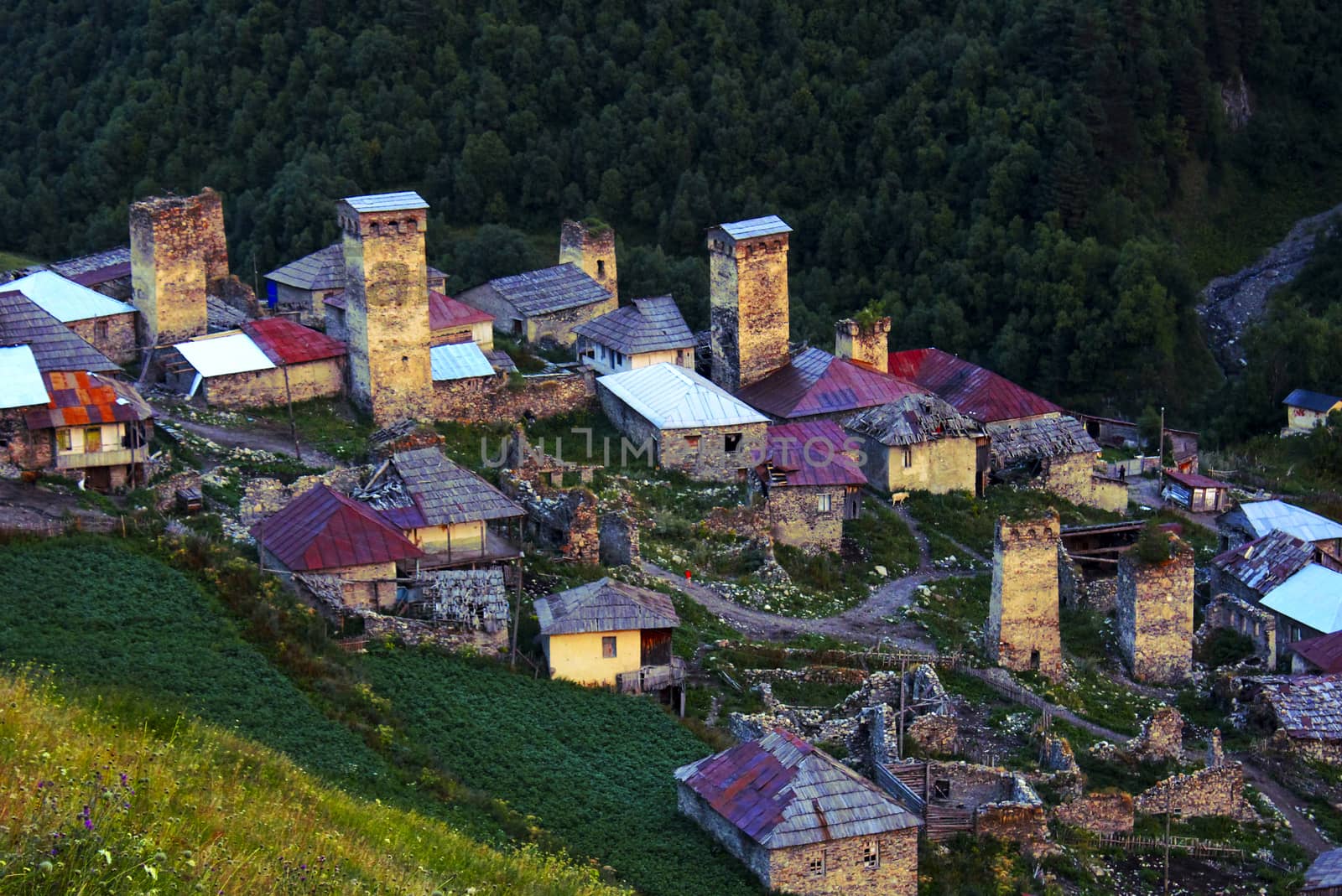 Svaneti towers in Georgia, old historical towers. by Taidundua