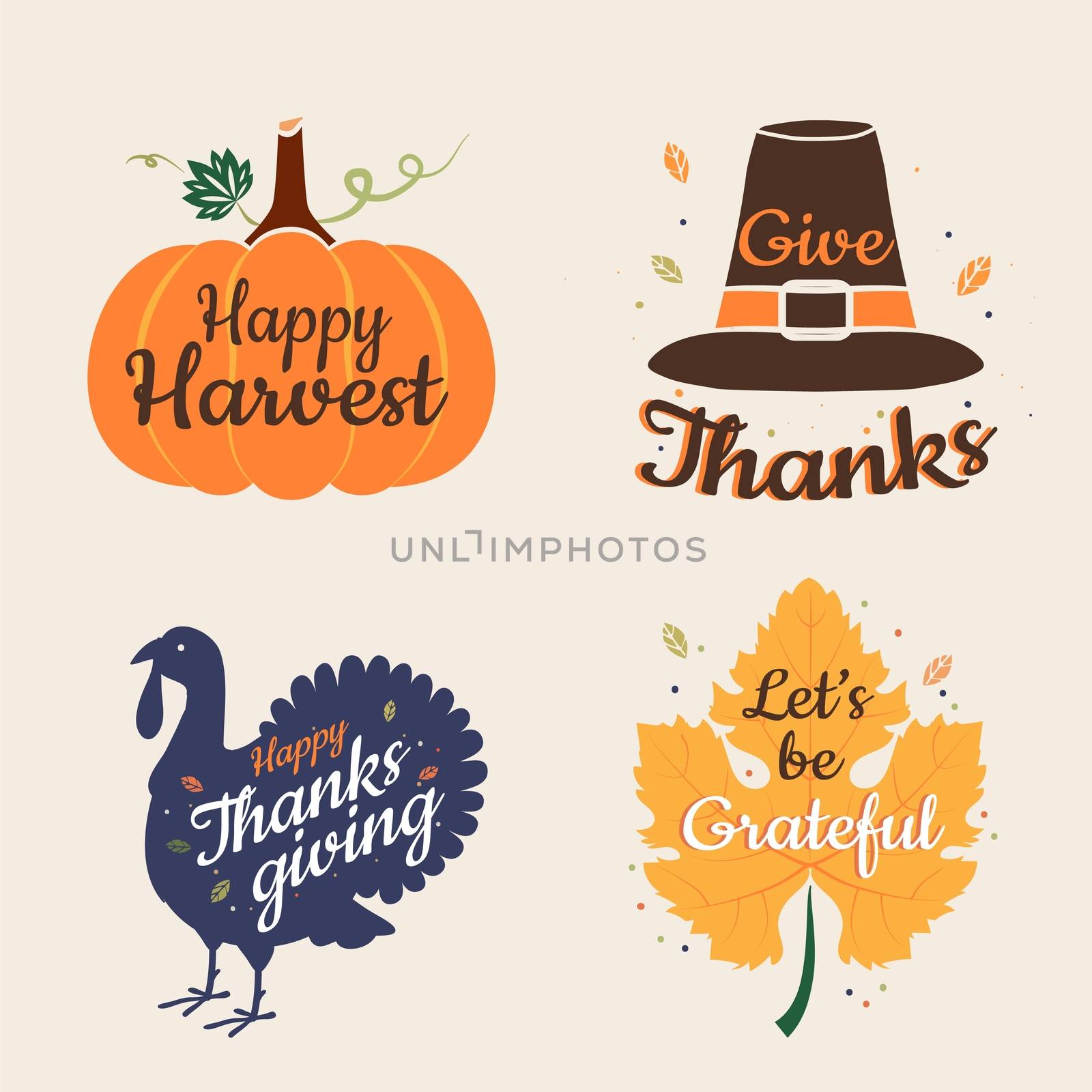 Set of Happy Thanksgiving Vector Calligraphic Illustrations by Sofir