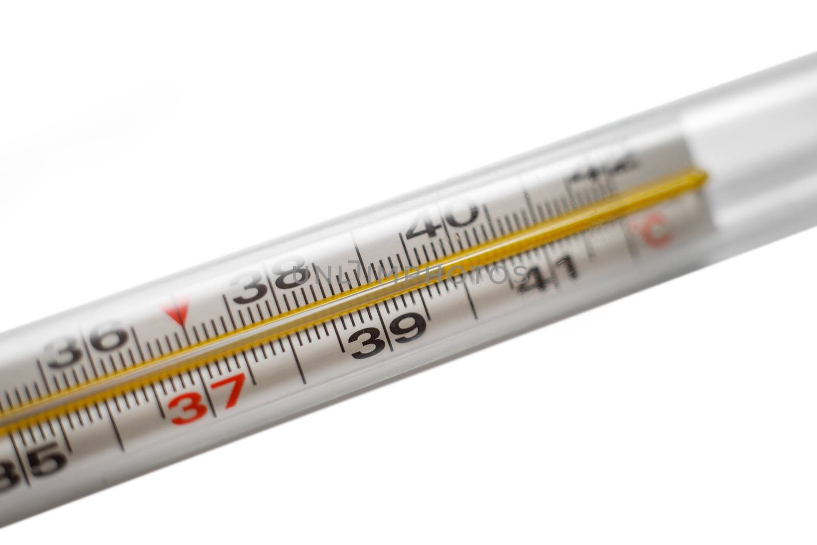 High temperature on a mercury thermometer. Sign of illness