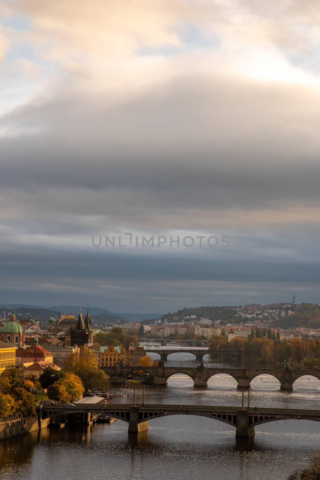 Panoramic view of Prague bridges