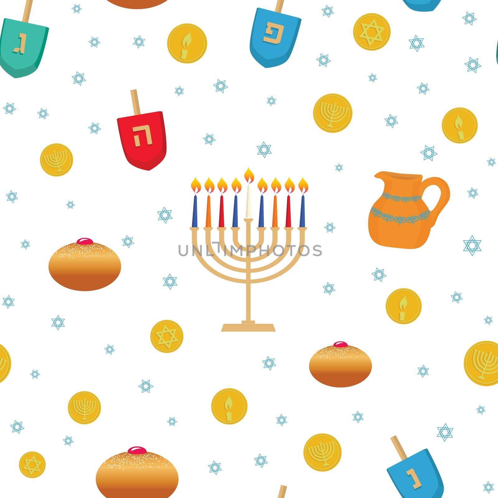 Jewish holiday Hanukkah traditional symbols seamless vector pattern by Sofir